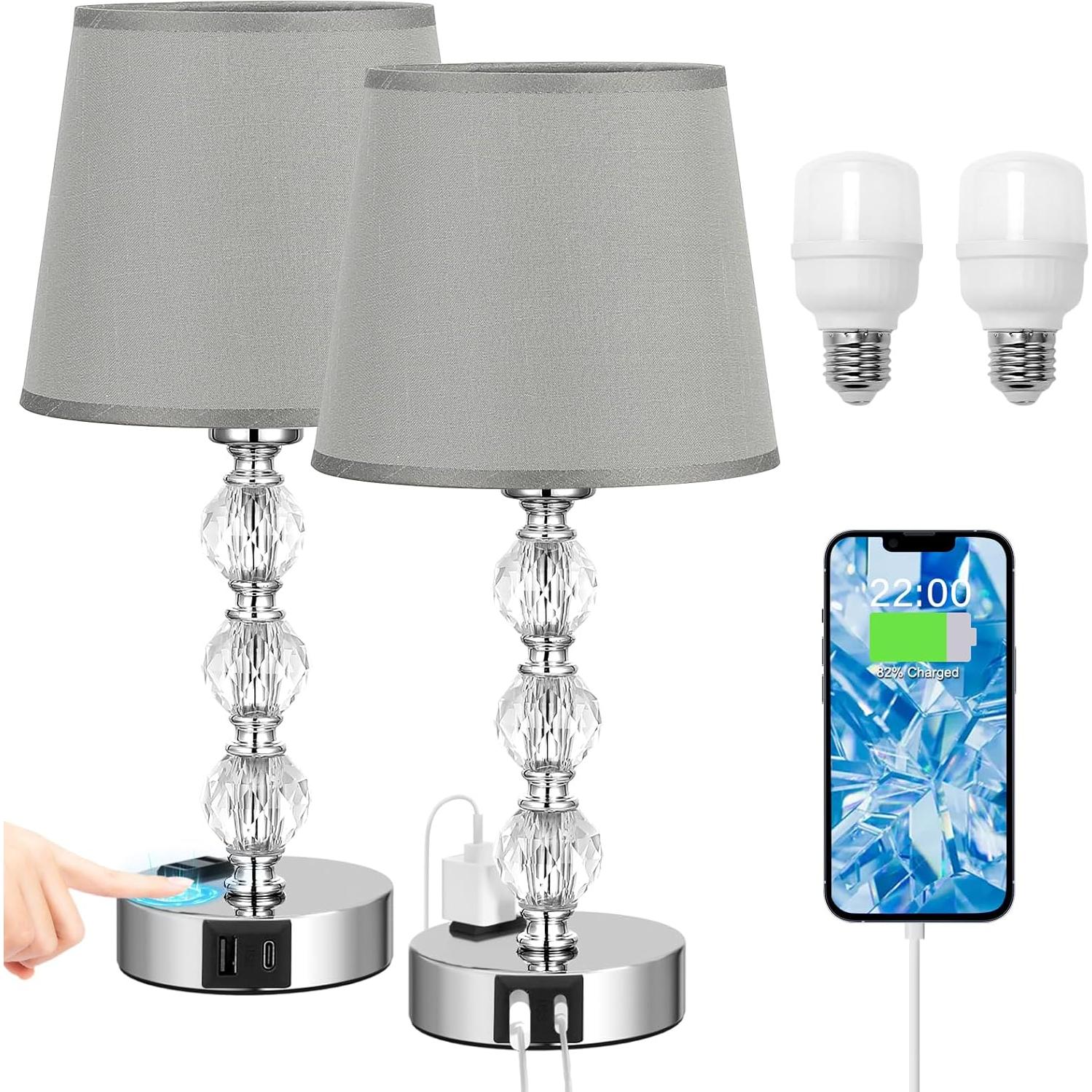 Juego de 2 Lámparas de Mesa Acaxin con USB y Táctil 37cm