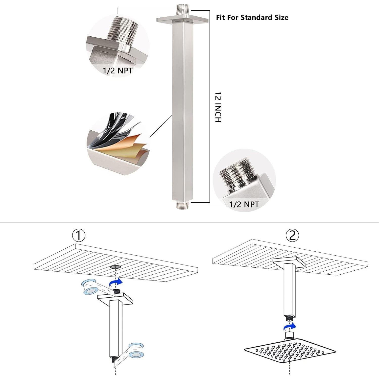 Cabezal de Ducha de Lluvia NearMoon 20.32 cm Acero Inoxidable