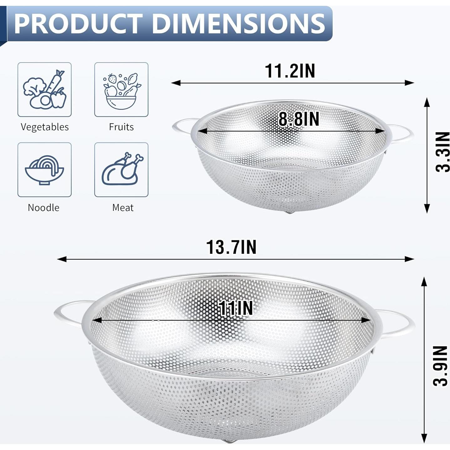 Colador de Acero Inoxidable Gulex 3QT con Base y Apto Lavavajillas