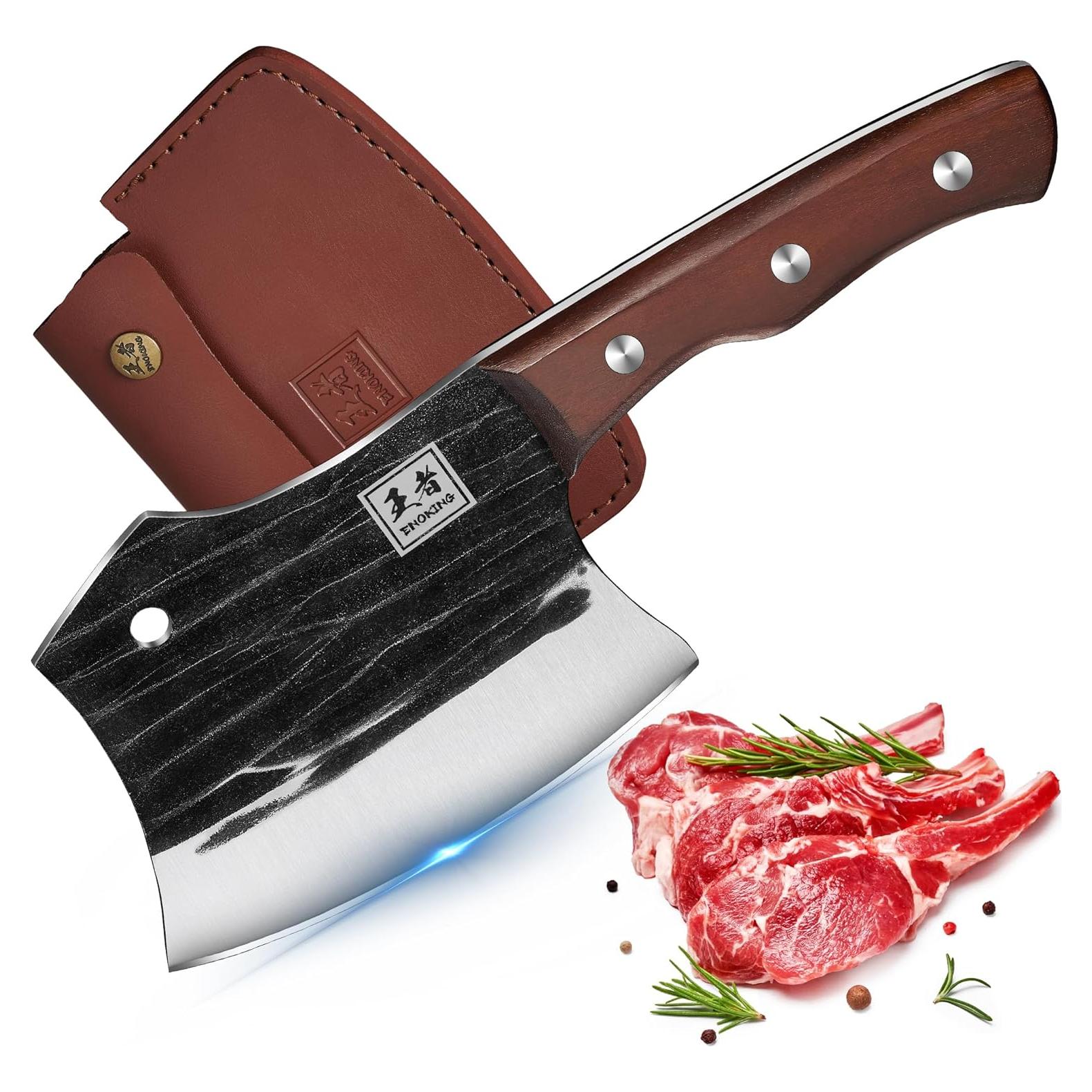 Hacha de Carne ENOKING 14.5 cm Acero Alto Carbono Mango Madera
