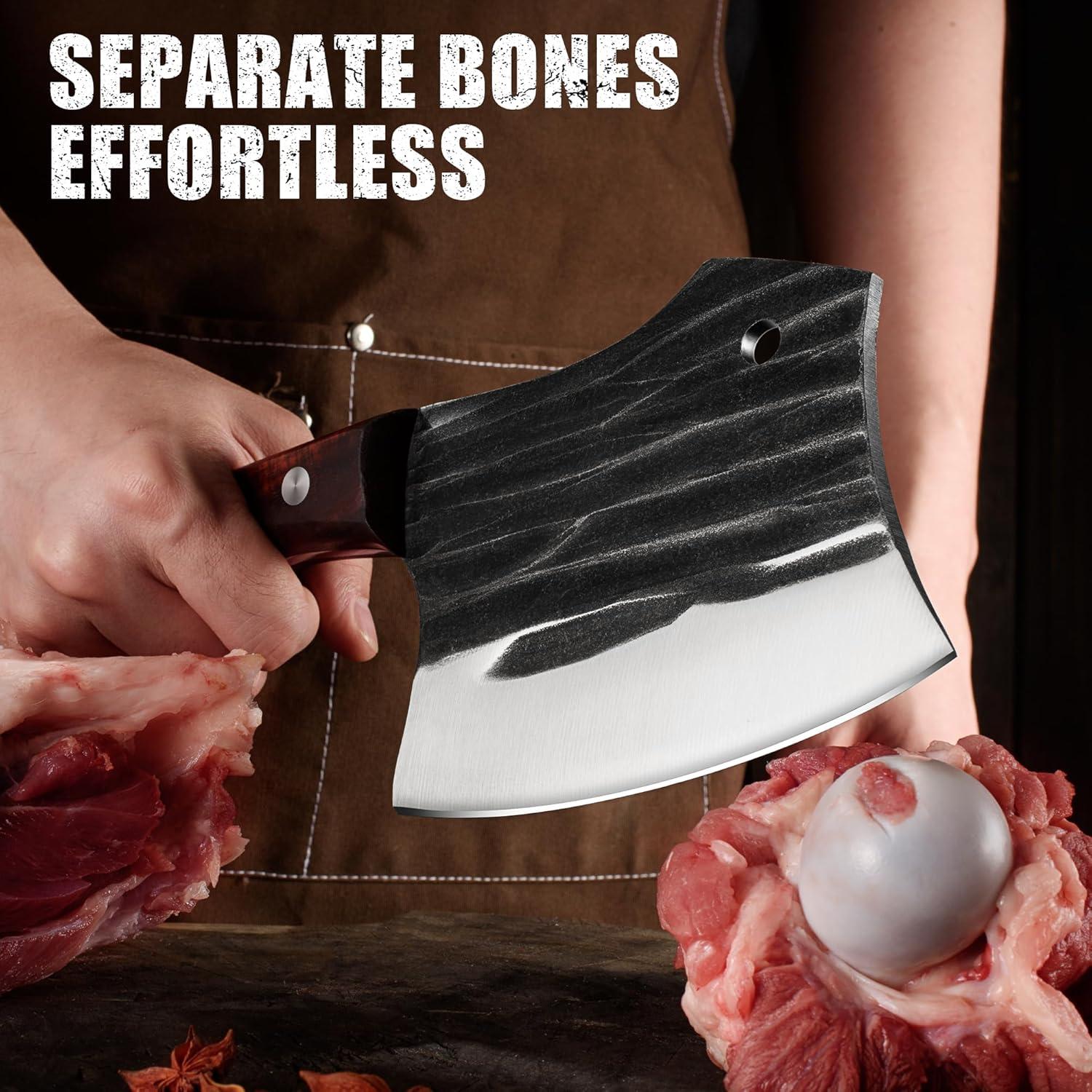 Hacha de Carne ENOKING 14.5 cm Acero Alto Carbono Mango Madera