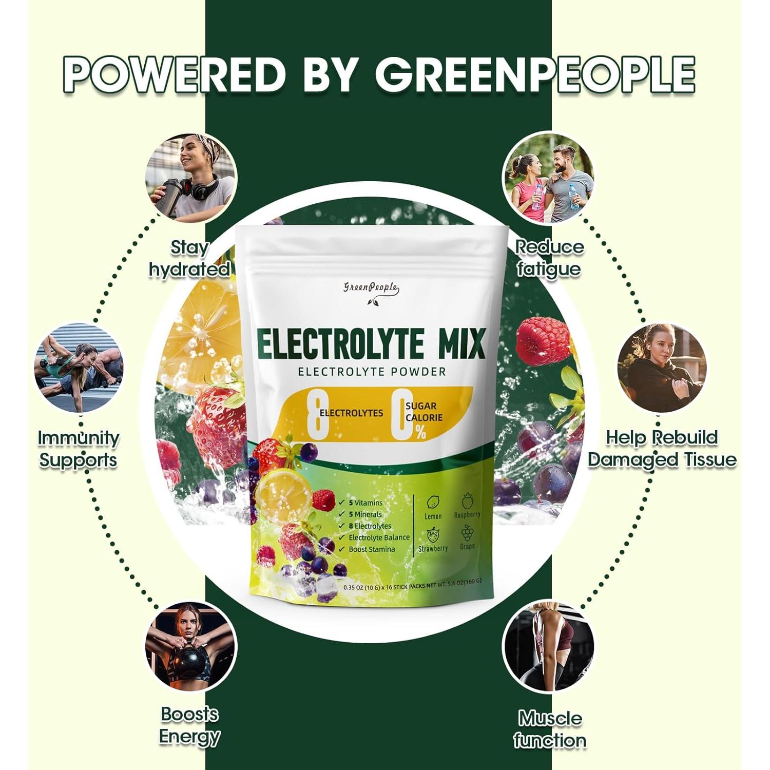 Polvo de Electrolitos Sin Azúcar GREENPEOPLE 156g - 8 Electrolitos