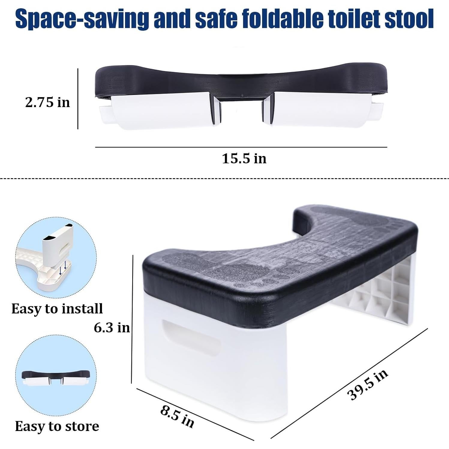 Taburete de Inodoro Plegable Coldcool Negro 17.78 cm Antideslizante