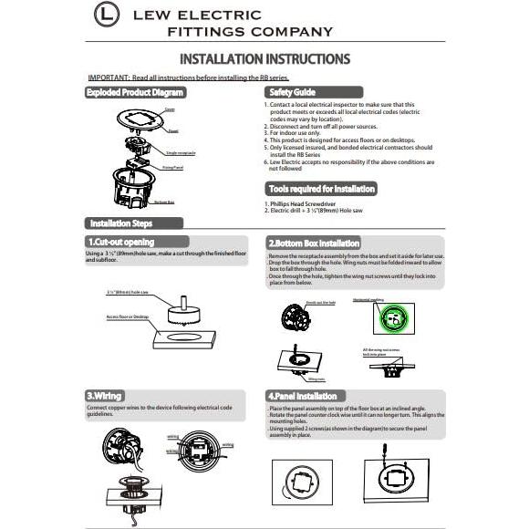 Caja de Piso Redonda Lew Electric RB-XX - Receptáculo 20A