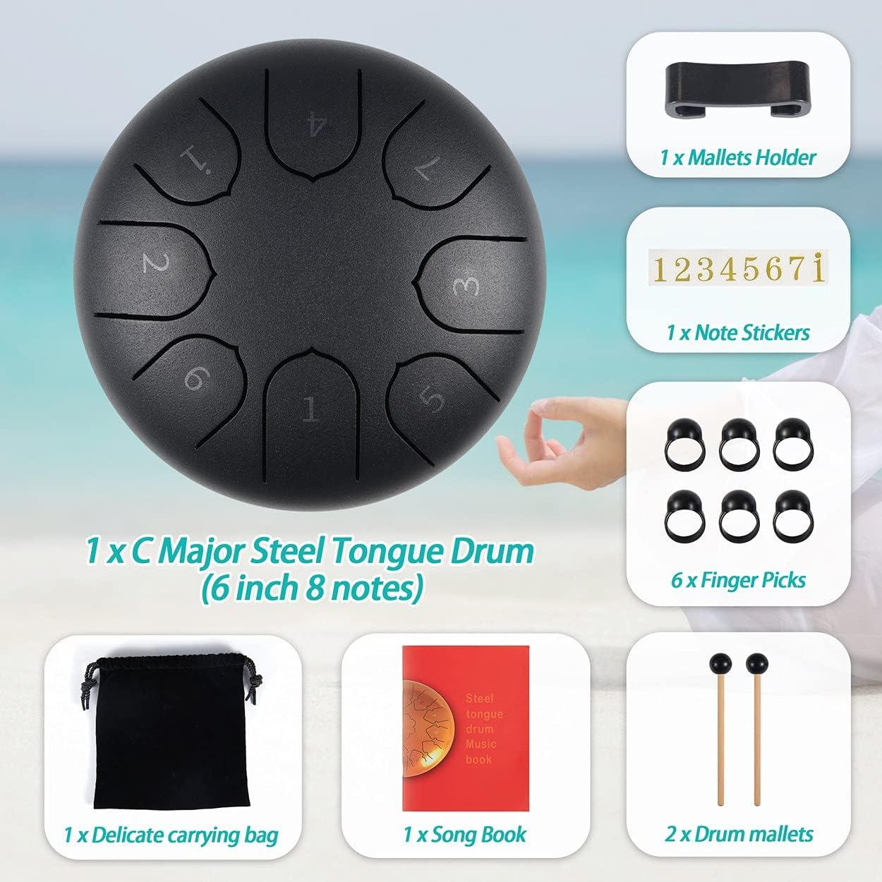 Tambor de Lluvia de Acero WDGOD 15.24 cm 8 Notas Negro