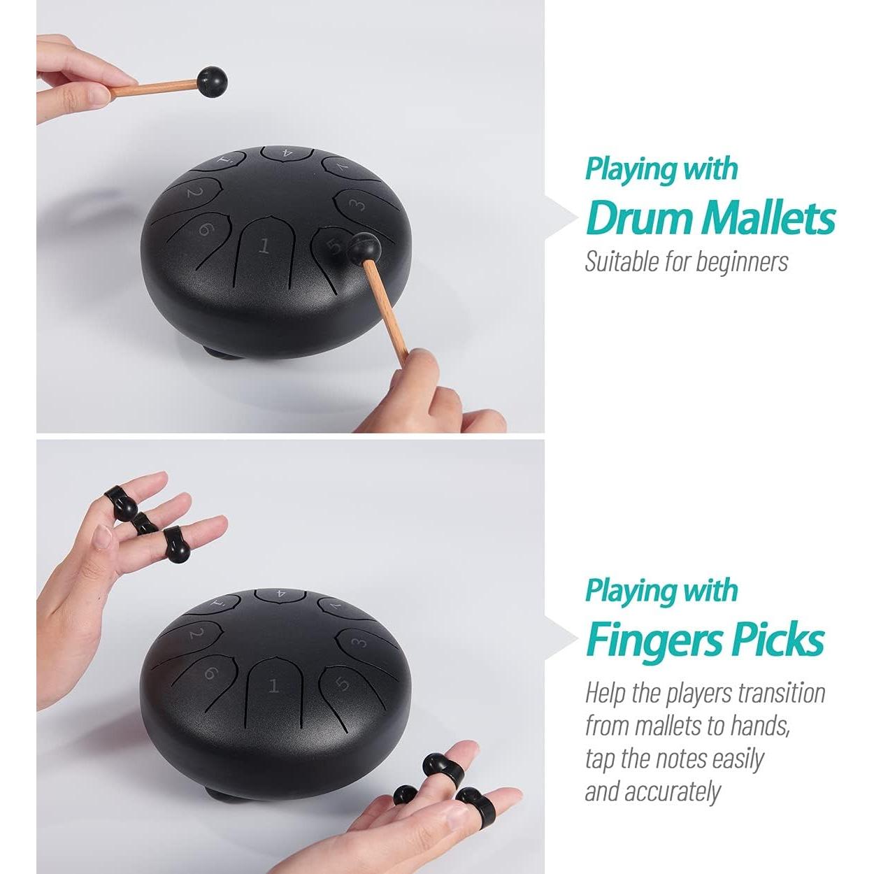 Tambor de Lluvia de Acero WDGOD 15.24 cm 8 Notas Negro