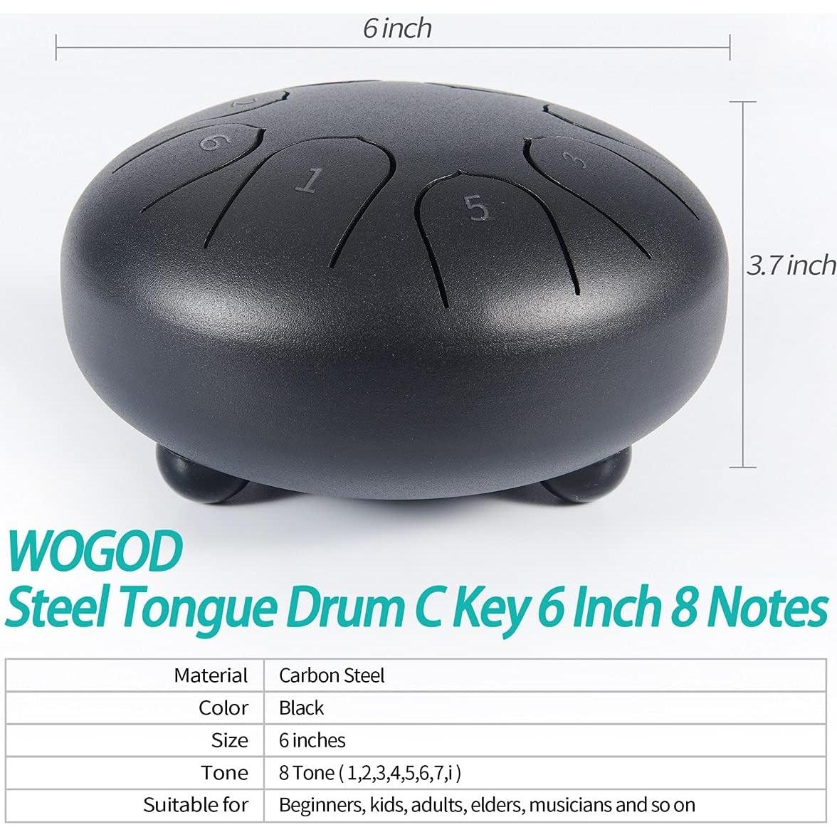 Tambor de Lluvia de Acero WDGOD 15.24 cm 8 Notas Negro