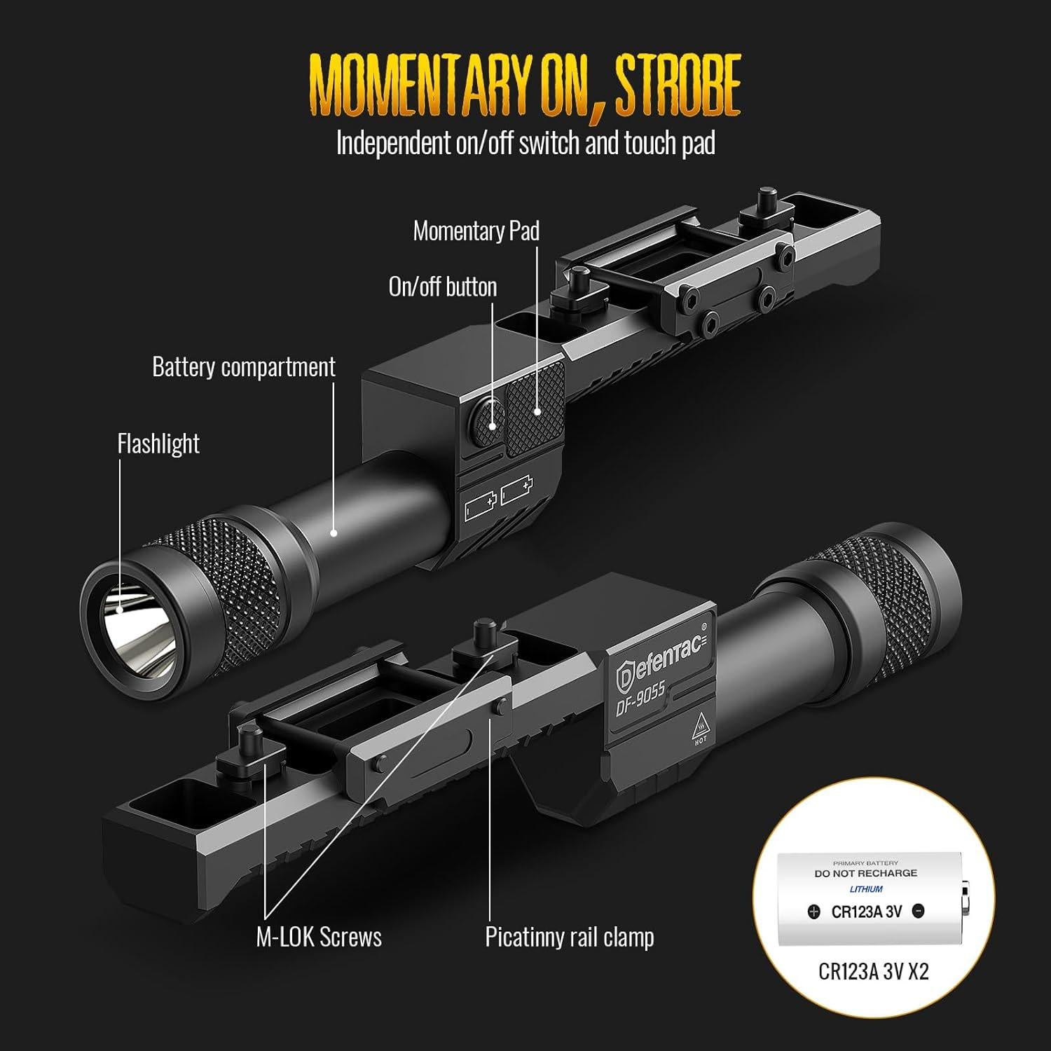 Linterna Táctica DEFENTAC 1450 Lúmenes para Rifle Mlok/Picatinny