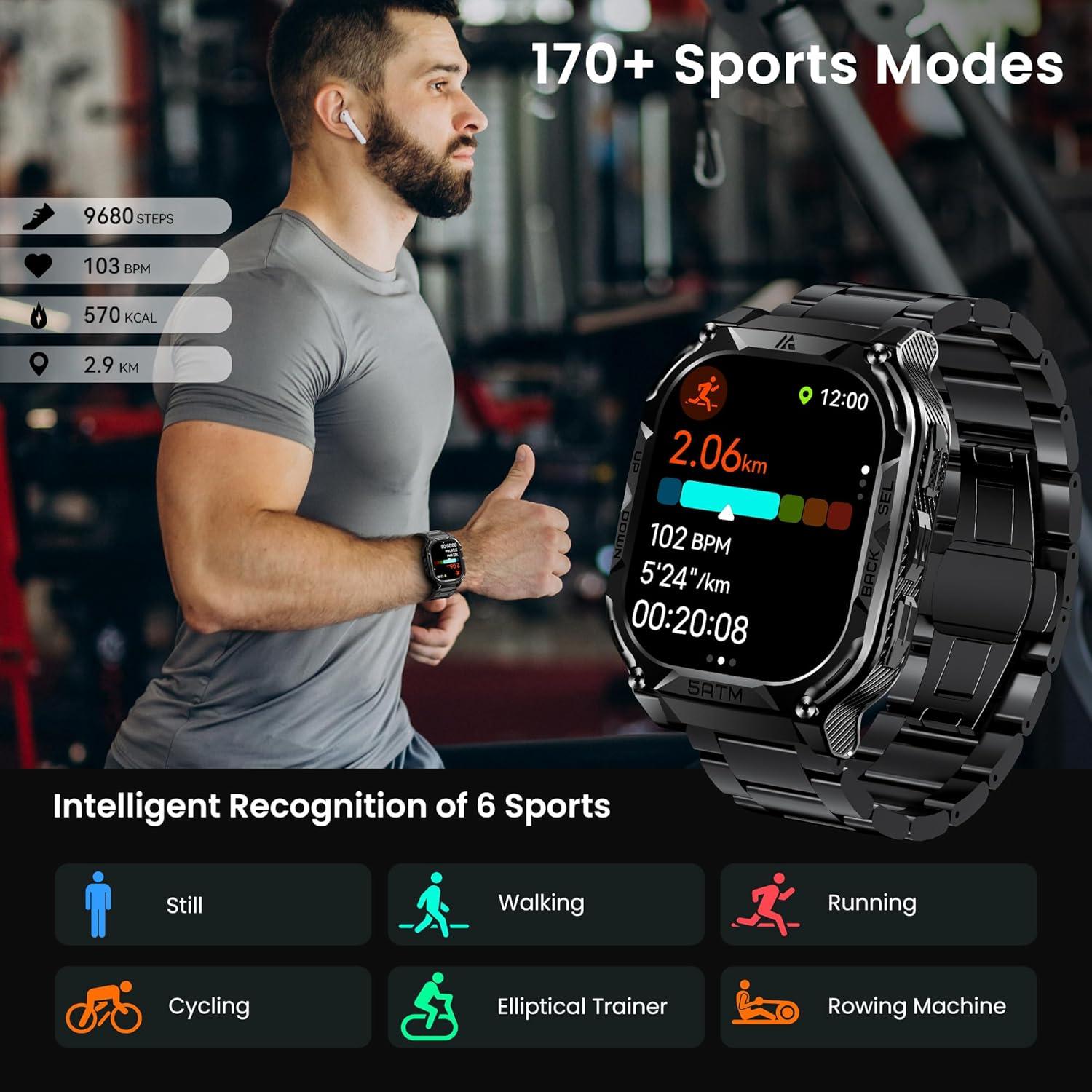 Reloj Inteligente GPS AMAZTIM M3E para Hombres, Acero Inoxidable, 50M