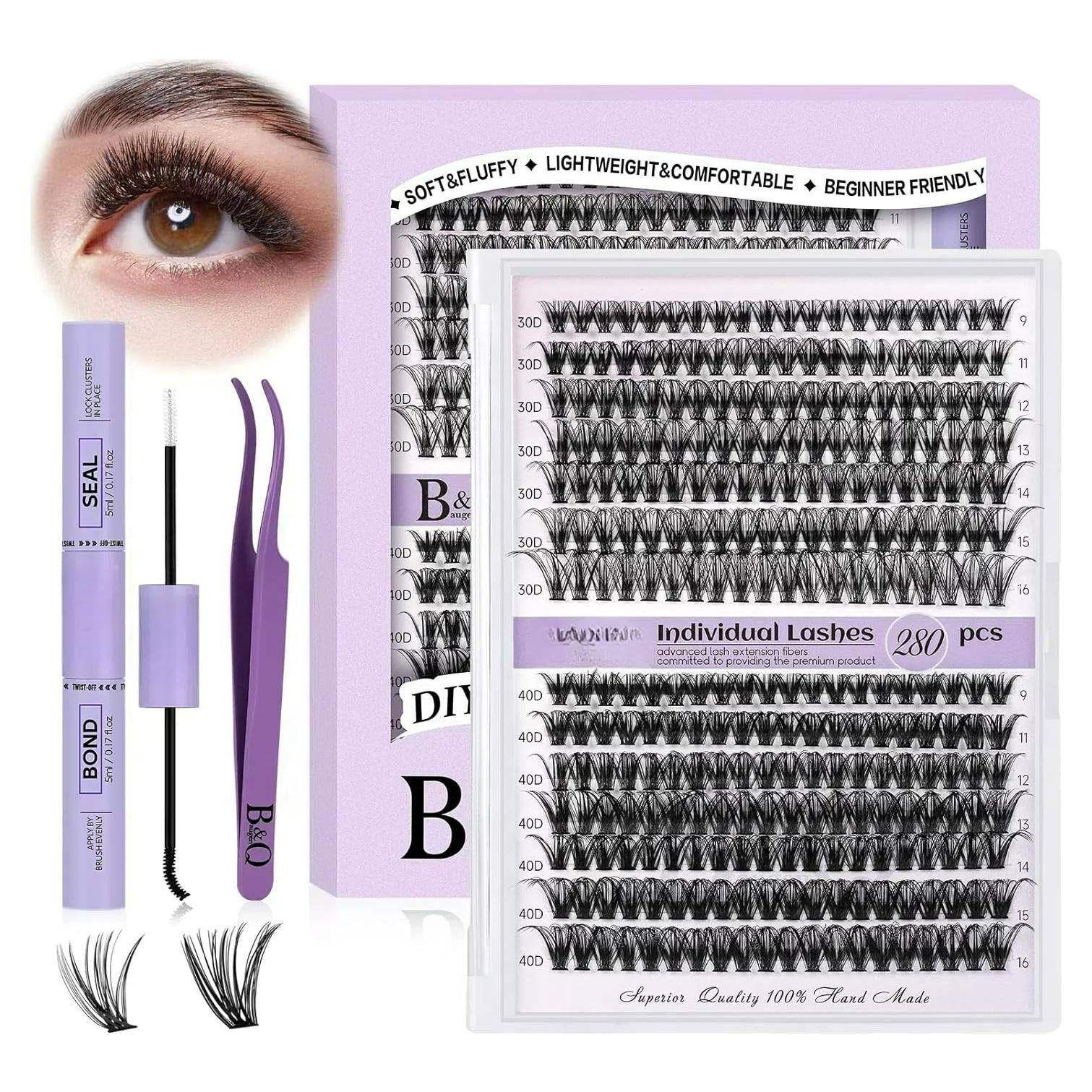 Kit de Extensión de Pestañas B&Qaugen 280pcs C Curl 30D+40D