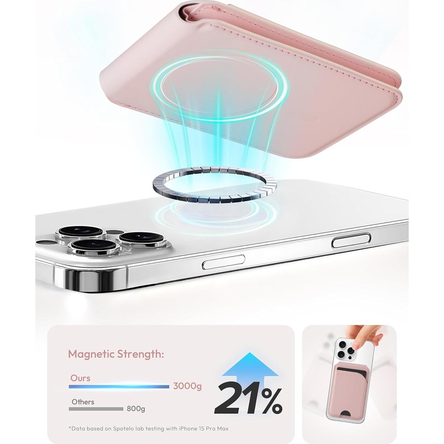 Billetera Magnética de Cuero Spotelo Rosa para iPhone 12-17