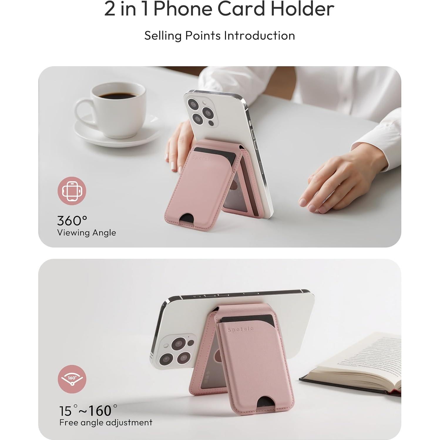 Billetera Magnética de Cuero Spotelo Rosa para iPhone 12-17
