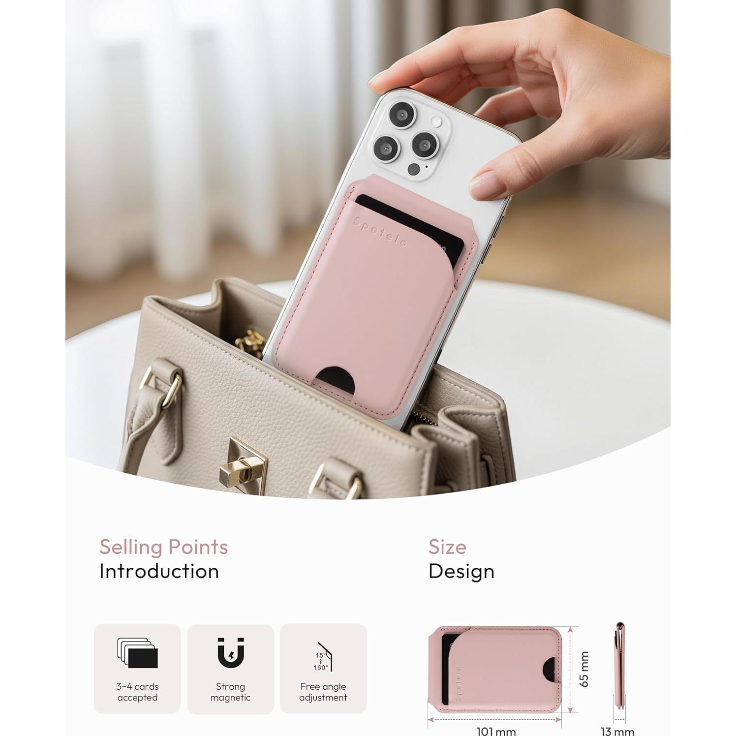 Billetera Magnética de Cuero Spotelo Rosa para iPhone 12-17