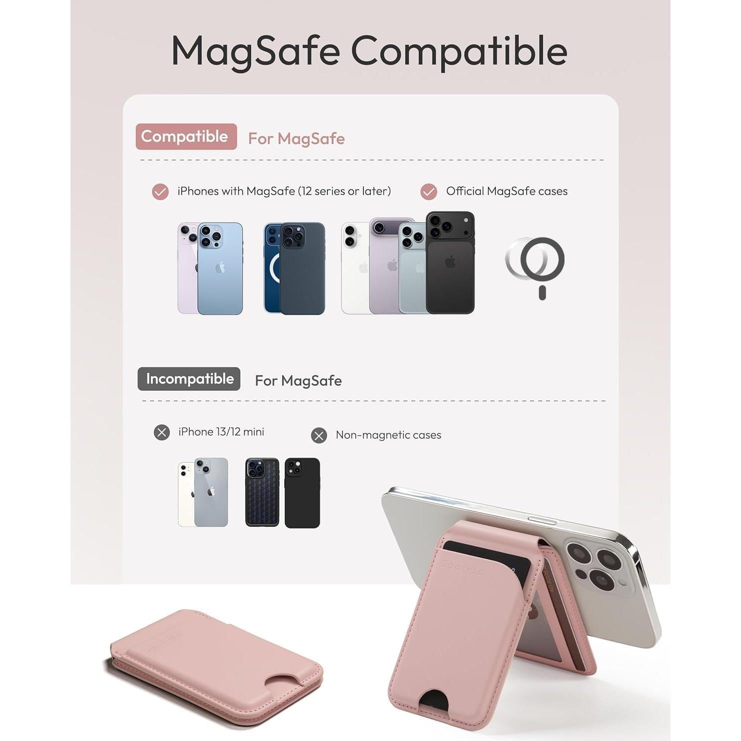 Billetera Magnética de Cuero Spotelo Rosa para iPhone 12-17