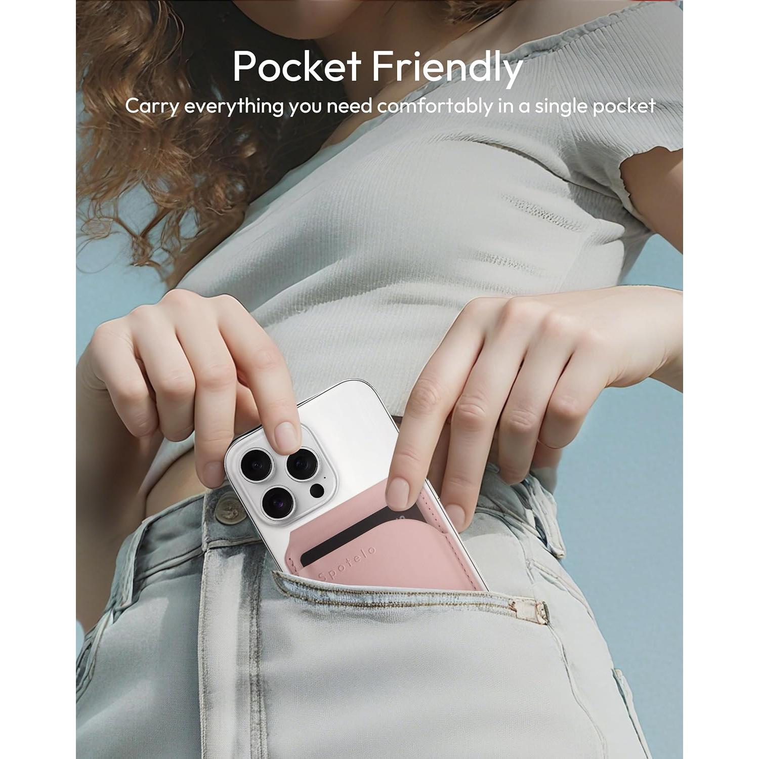 Billetera Magnética de Cuero Spotelo Rosa para iPhone 12-17