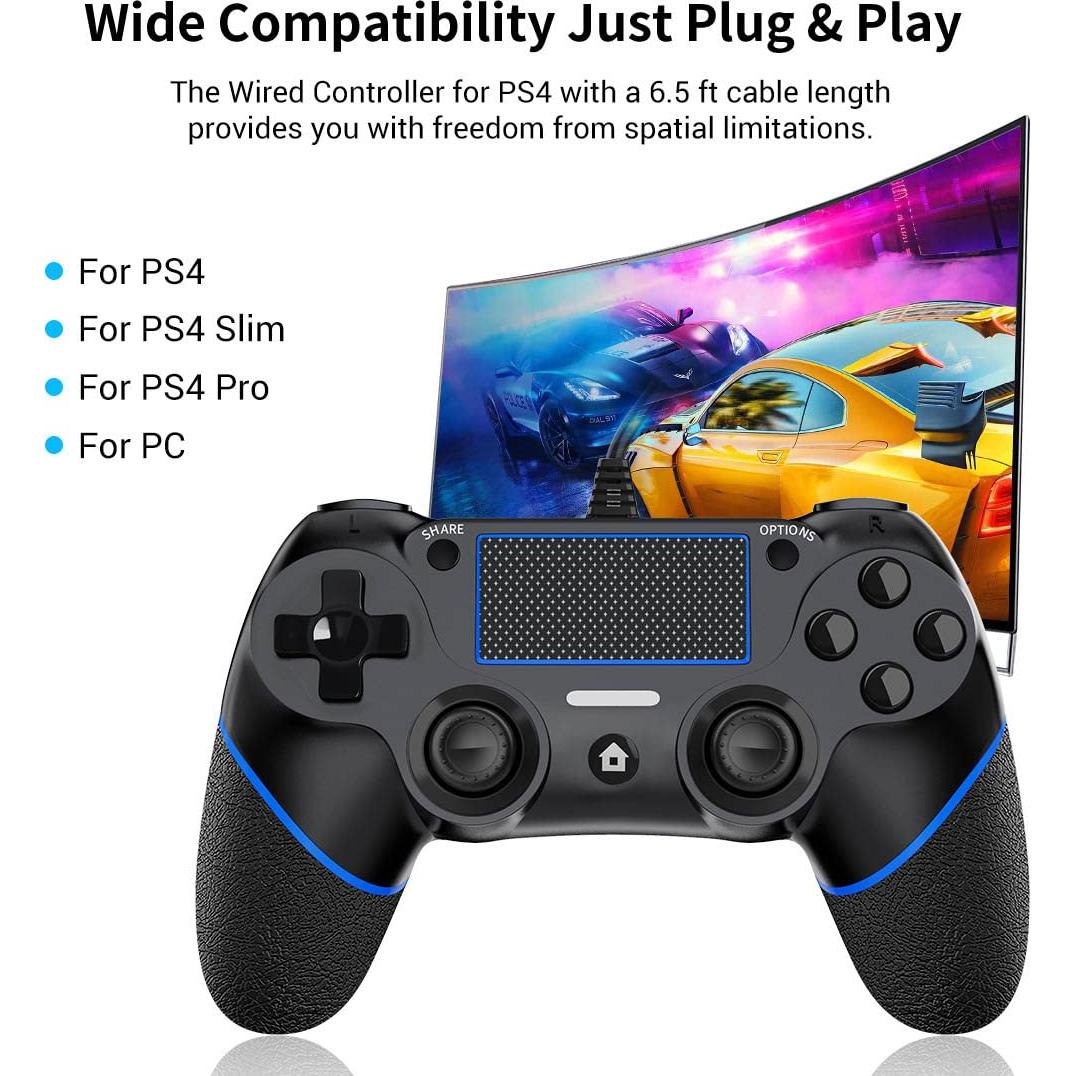 Controlador con cable DIANVEN para PS4 y PC - Negro