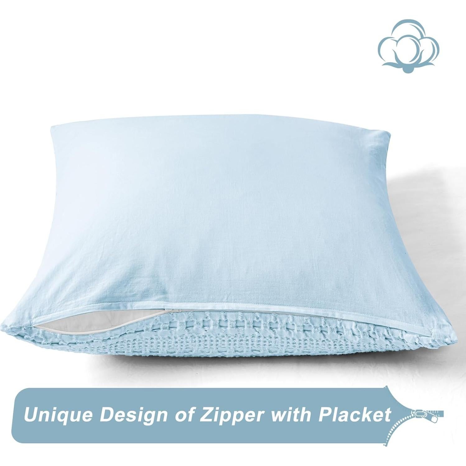 Fundas de Almohada Waffle PHF 100% Algodón 60.96x60.96 cm Azul Bebé