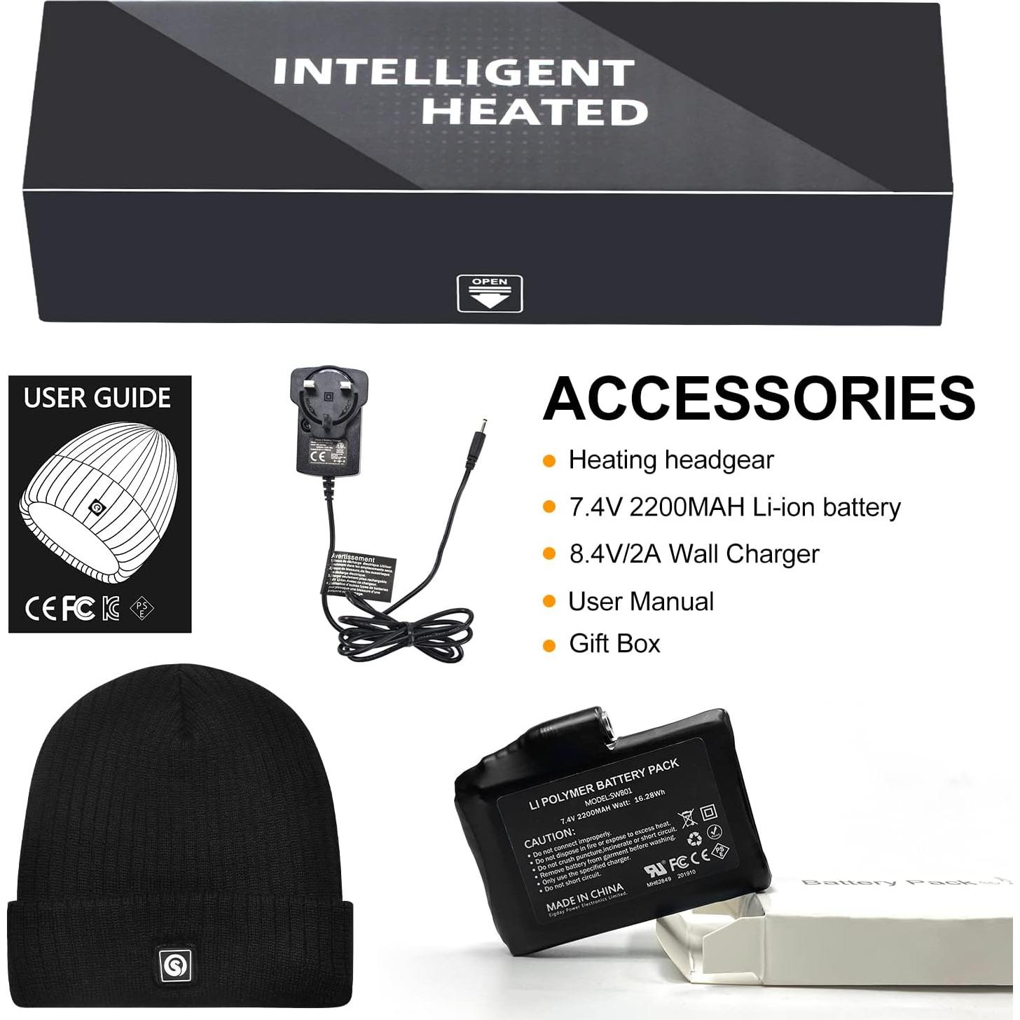 Gorro Térmico Eléctrico Calentado Unisex 7.4V Negro