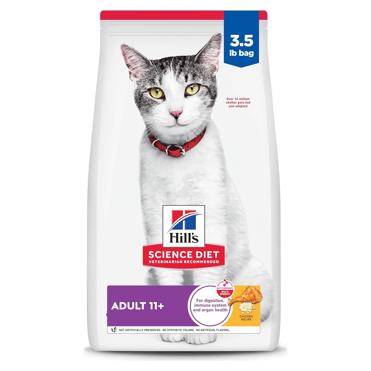 Comida Seca para Gatos Hill's Science Diet Adult 11+, Pollo, 1.58 kg
