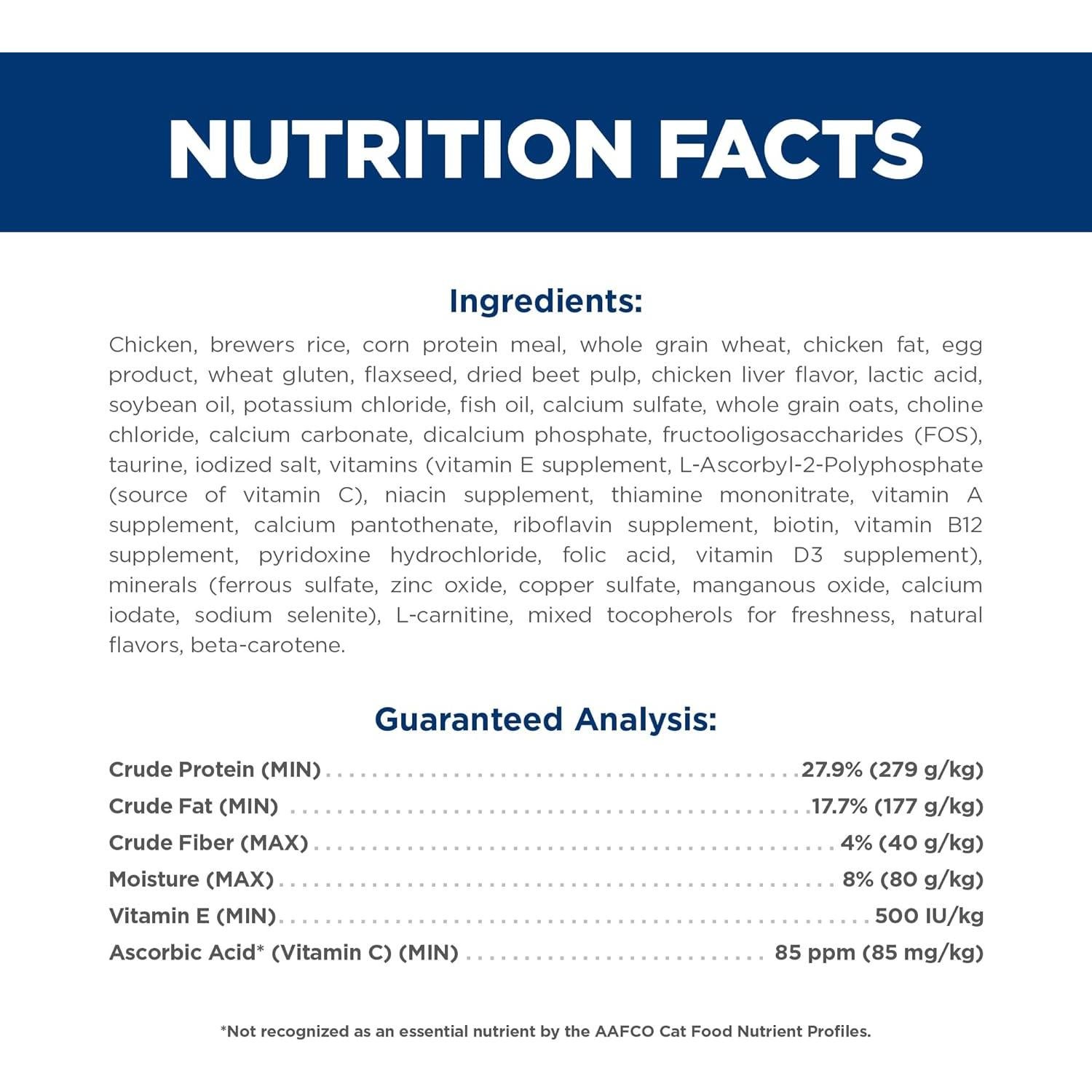 Comida Seca para Gatos Hill's Science Diet Adult 11+, Pollo, 1.58 kg