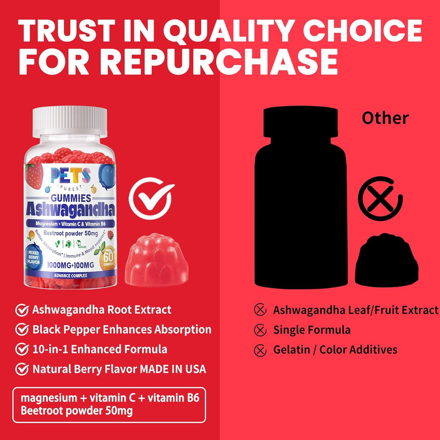 Gomitas de Ashwagandha y Vitamina D3 Pets Purest 60 Unidades