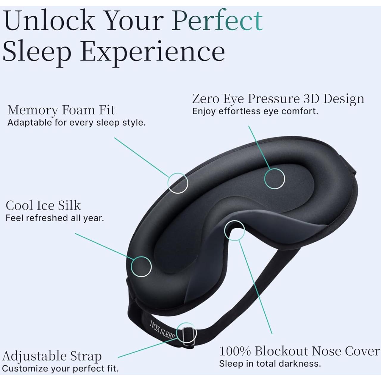 Máscara de Sueño 3D Nox Sleep Ajustable de Seda Fría - Negro