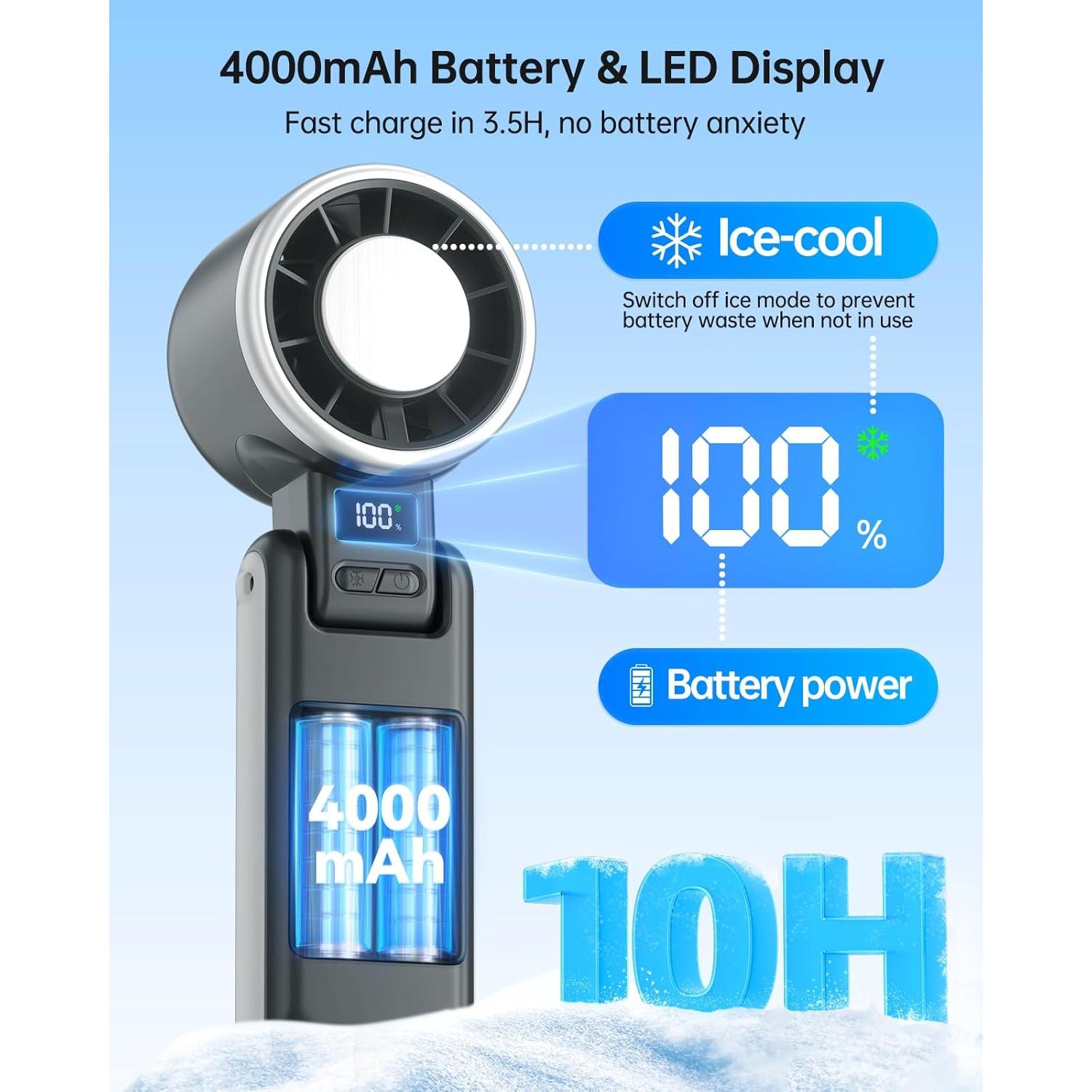 Ventilador Portátil TriPole 3 en 1 con Enfriamiento por Hielo