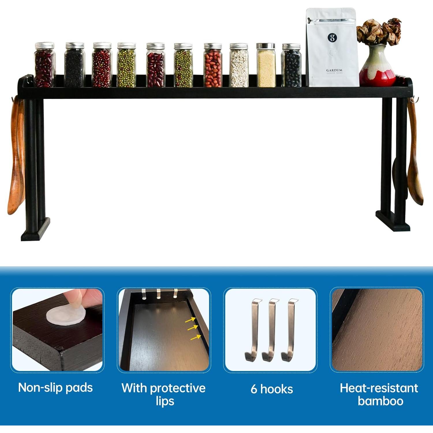 Estante de Especias MAVOTER de Bambú para Cocina Negro 87.9x12.9x34 cm