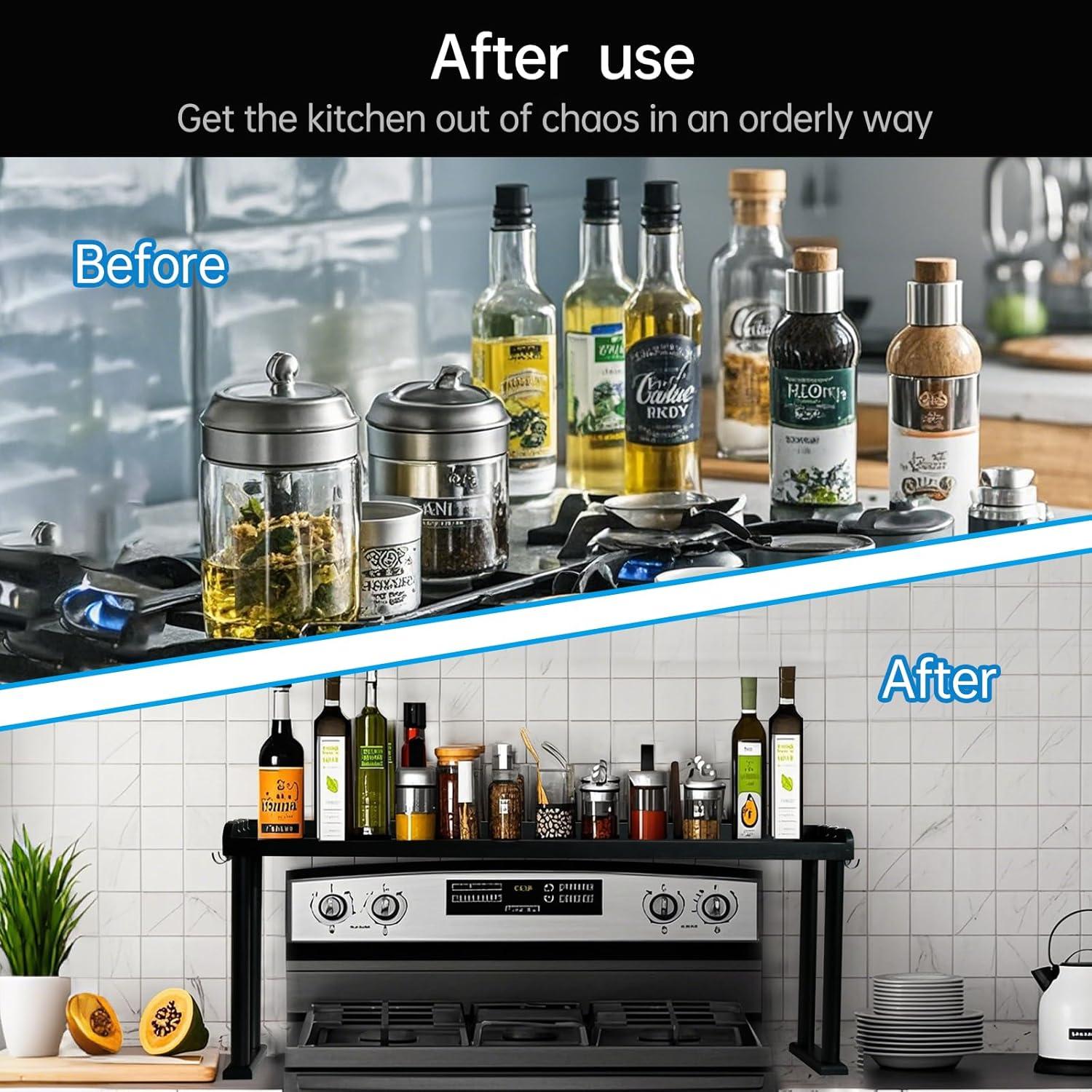 Estante de Especias MAVOTER de Bambú para Cocina Negro 87.9x12.9x34 cm