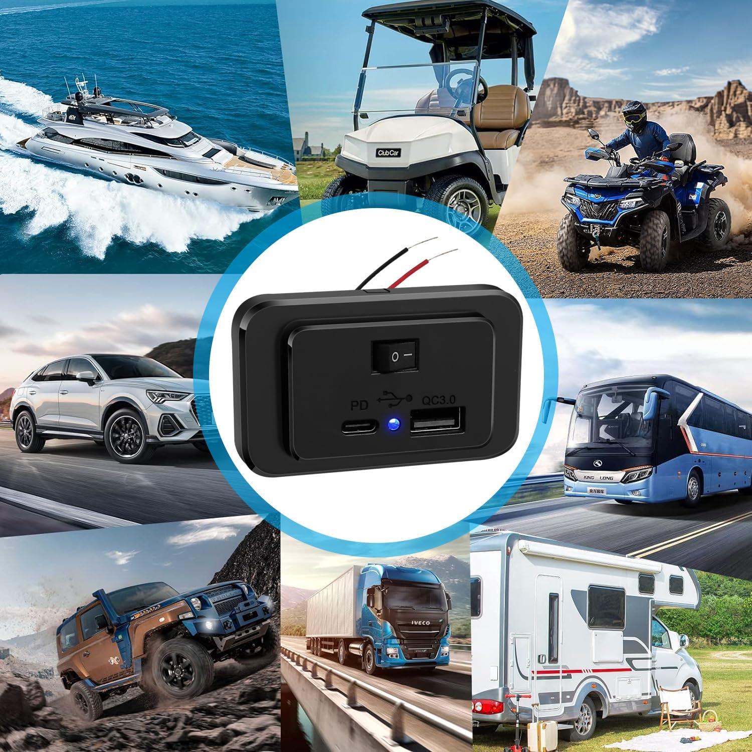 Panel de Carga USB RV UNNESTAR con Interruptor 12V-26V QC3.0