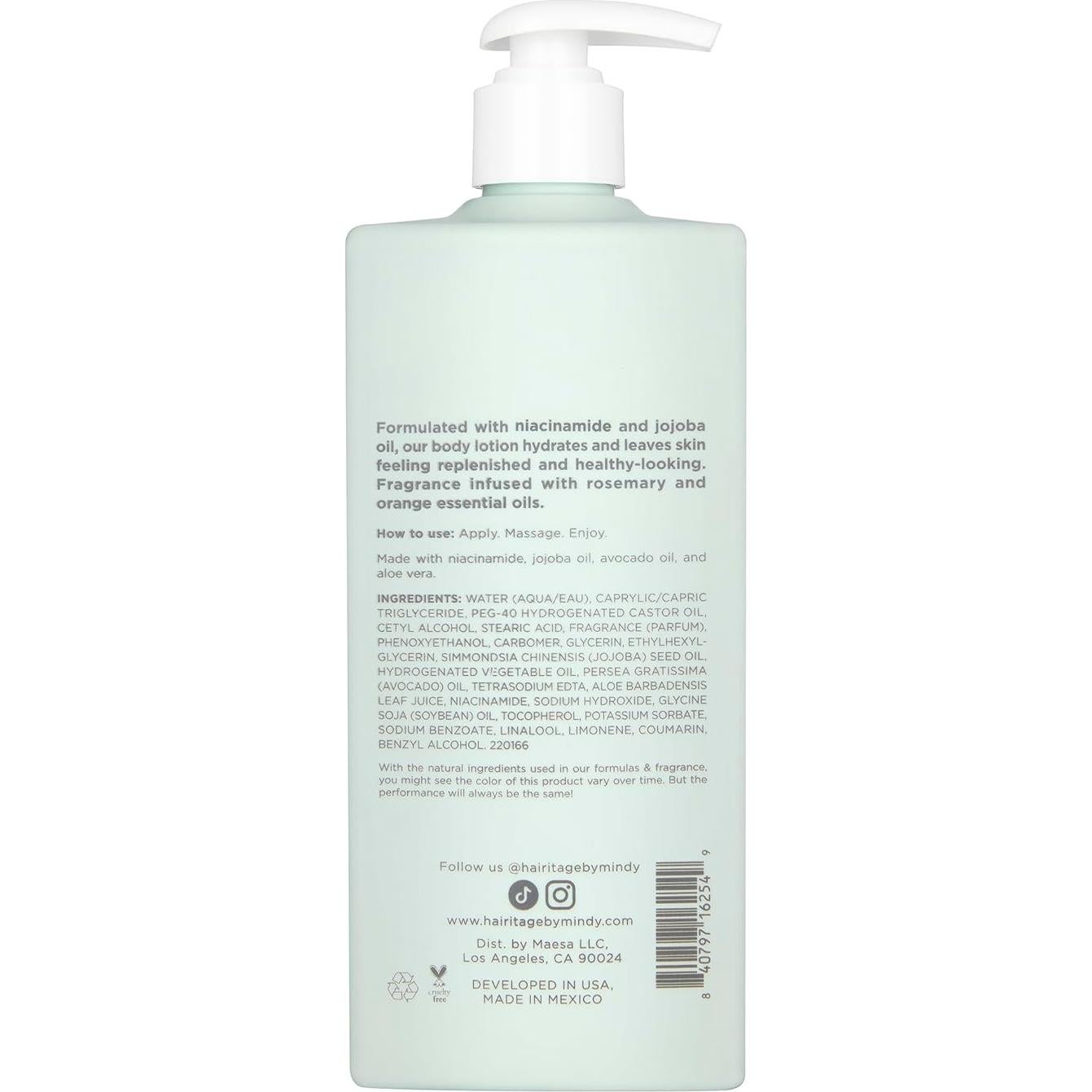 Loción Corporal Hidratante Hairitage 414 ml - Madera de Cedro y Neroli - Niacinamida y Aceite de Jojoba