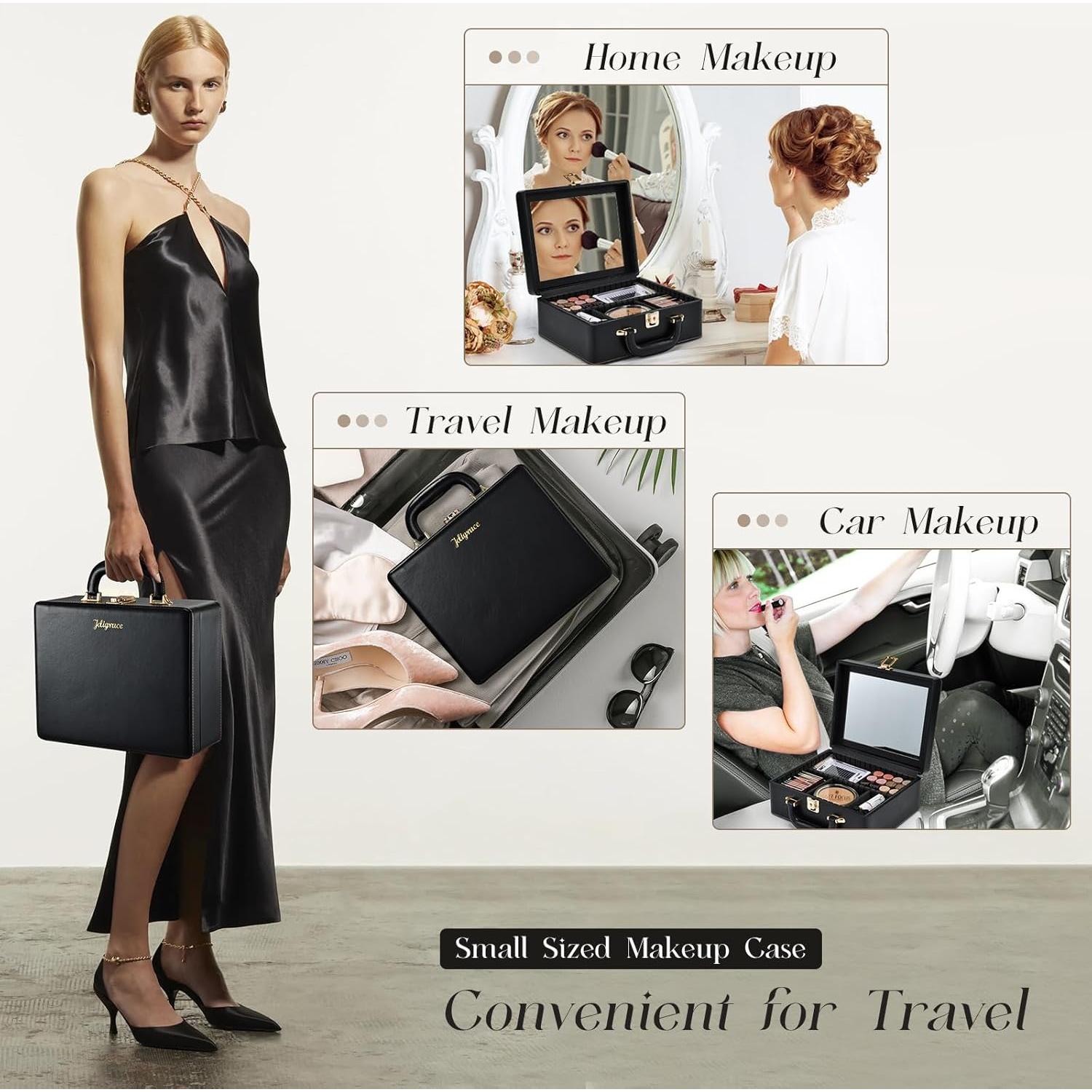 Estuche de Maquillaje de Viaje Joligrace Negro con Espejo