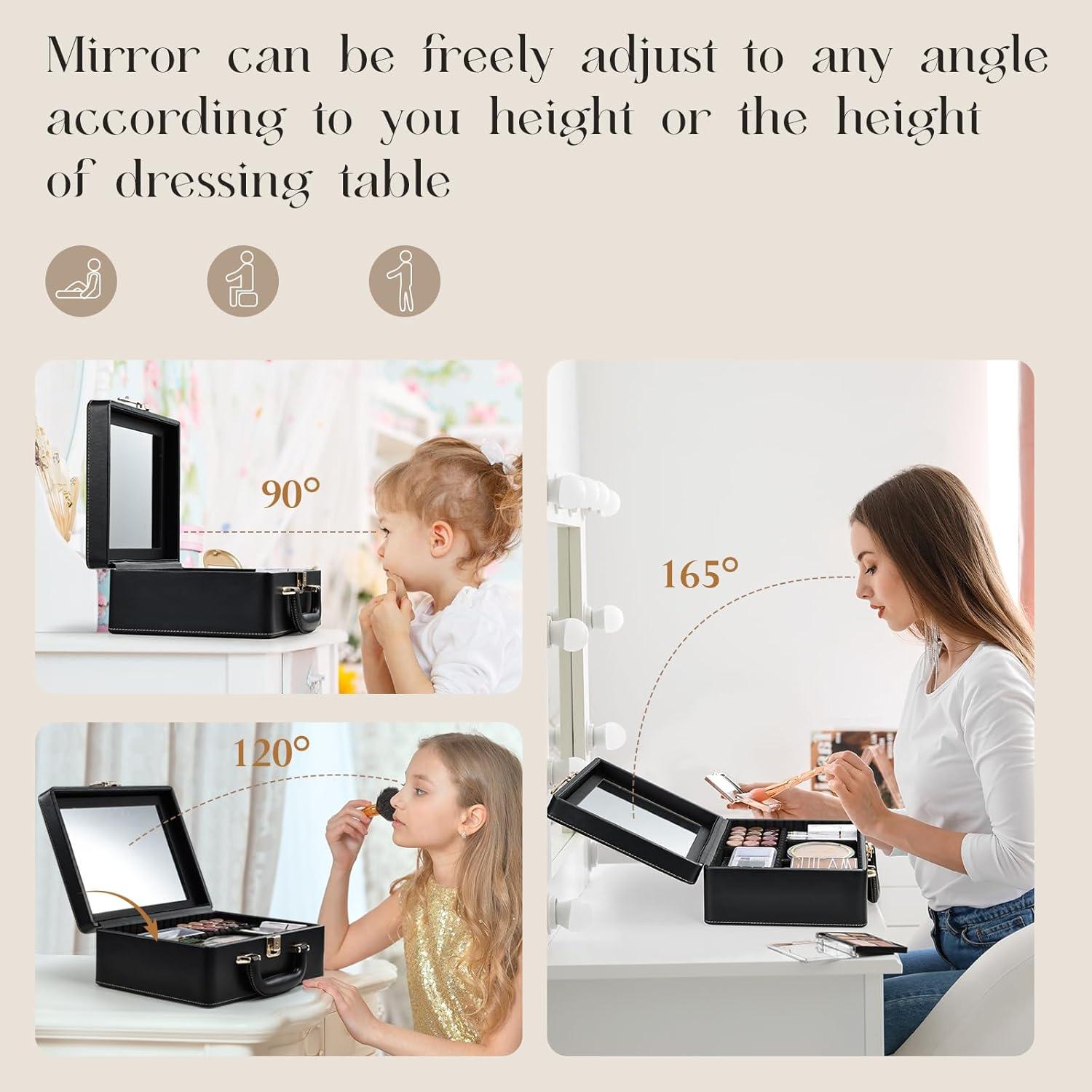 Estuche de Maquillaje de Viaje Joligrace Negro con Espejo