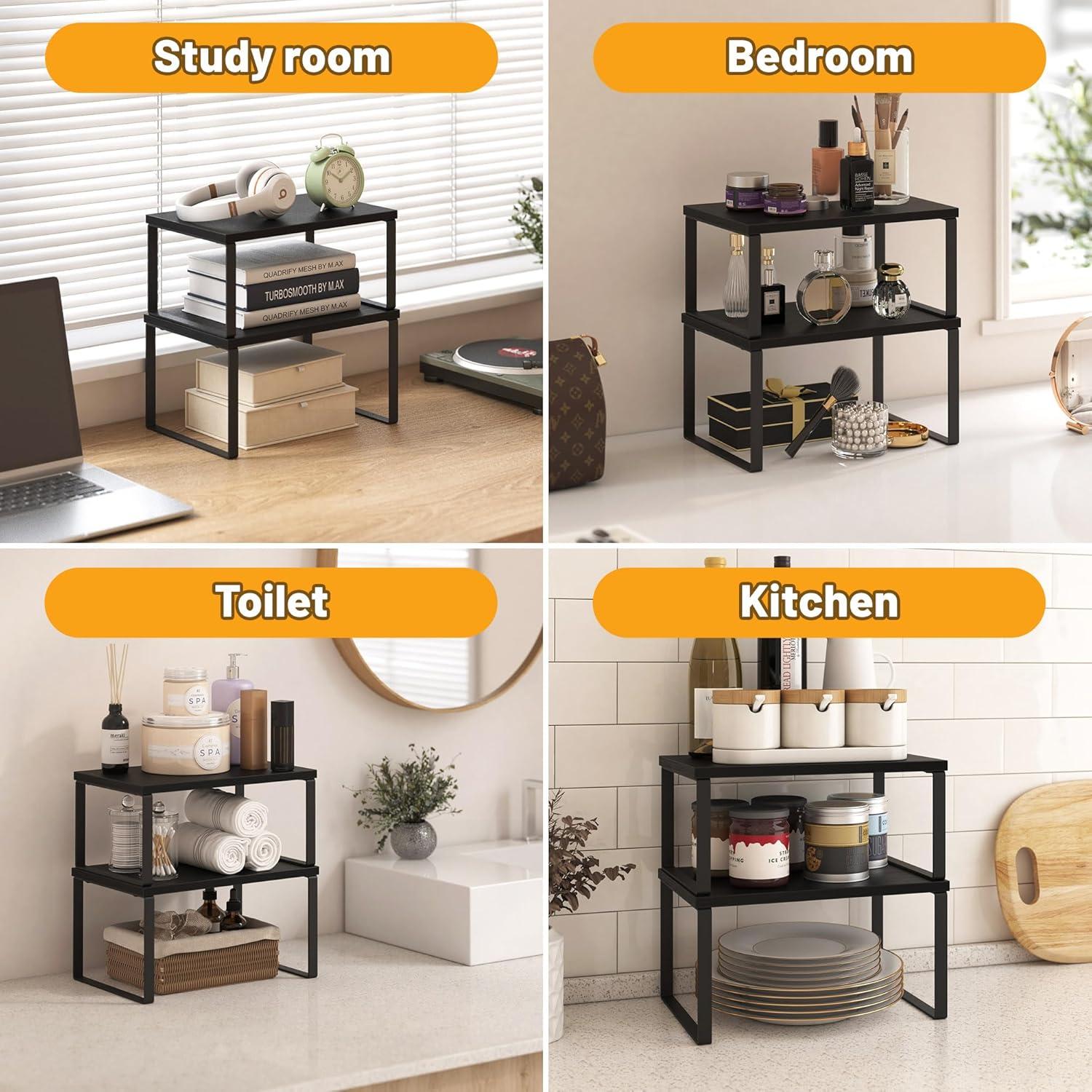 Juego de 4 Estantes Organizadores de Cocina Selefrecos Negro