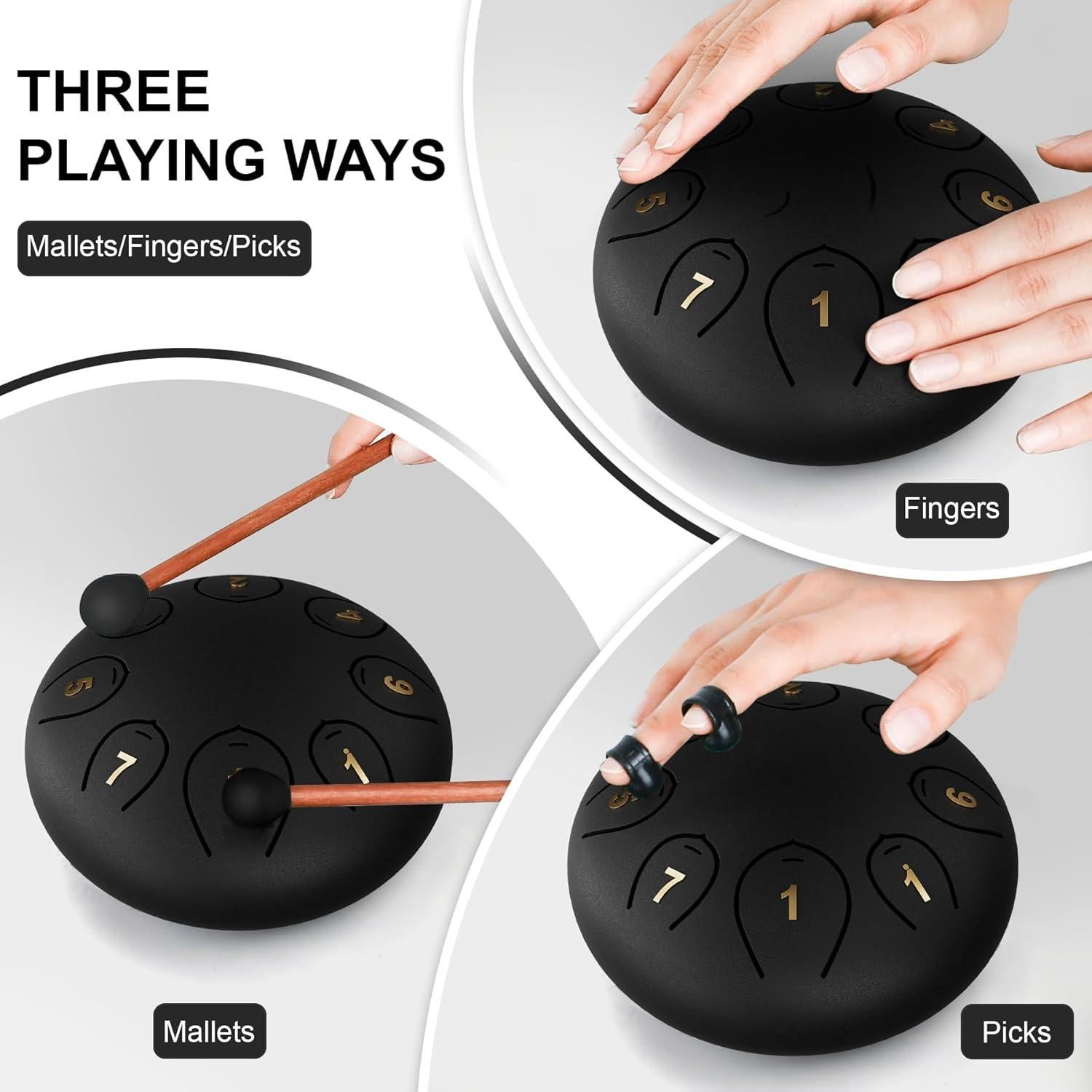 Tambor de Lengua de Acero 15 cm Lidguni 8 Notas Negro