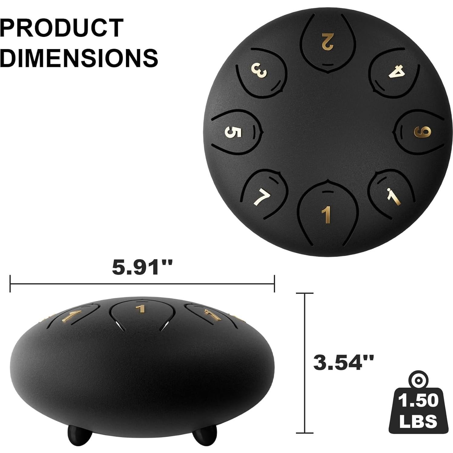 Tambor de Lengua de Acero 15 cm Lidguni 8 Notas Negro
