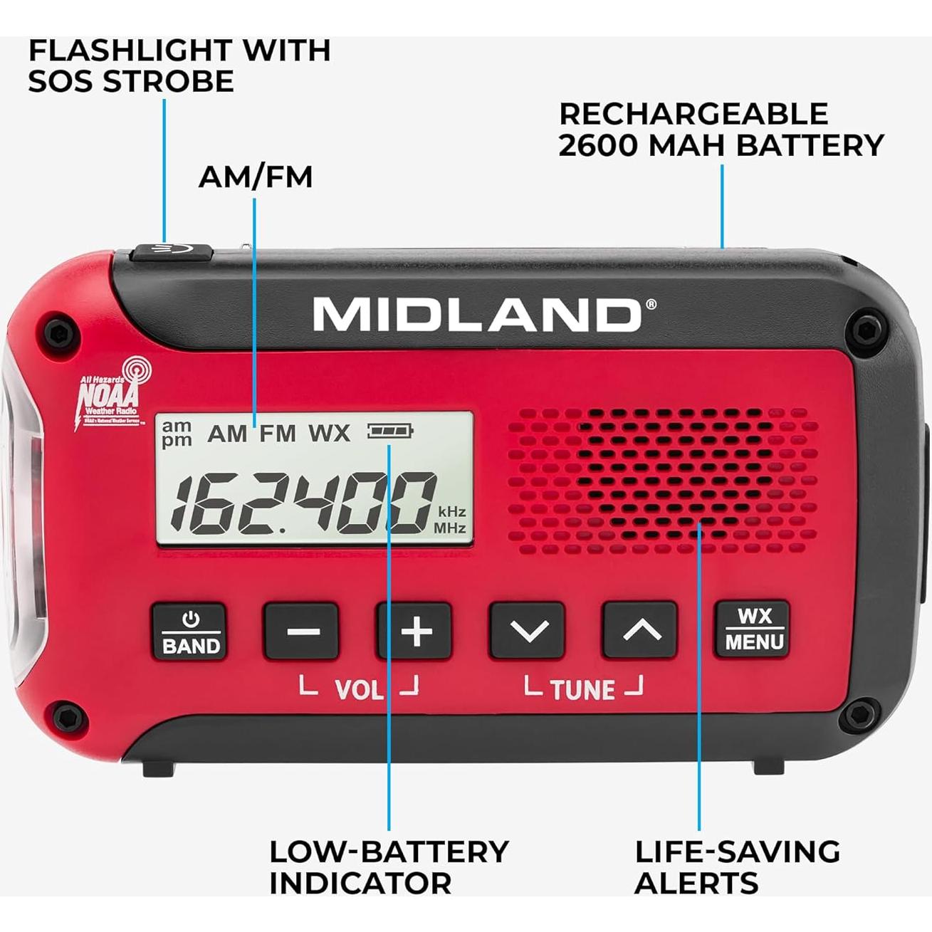Radio Meteorológica Midland ER10VP con Linterna y Alerta SOS