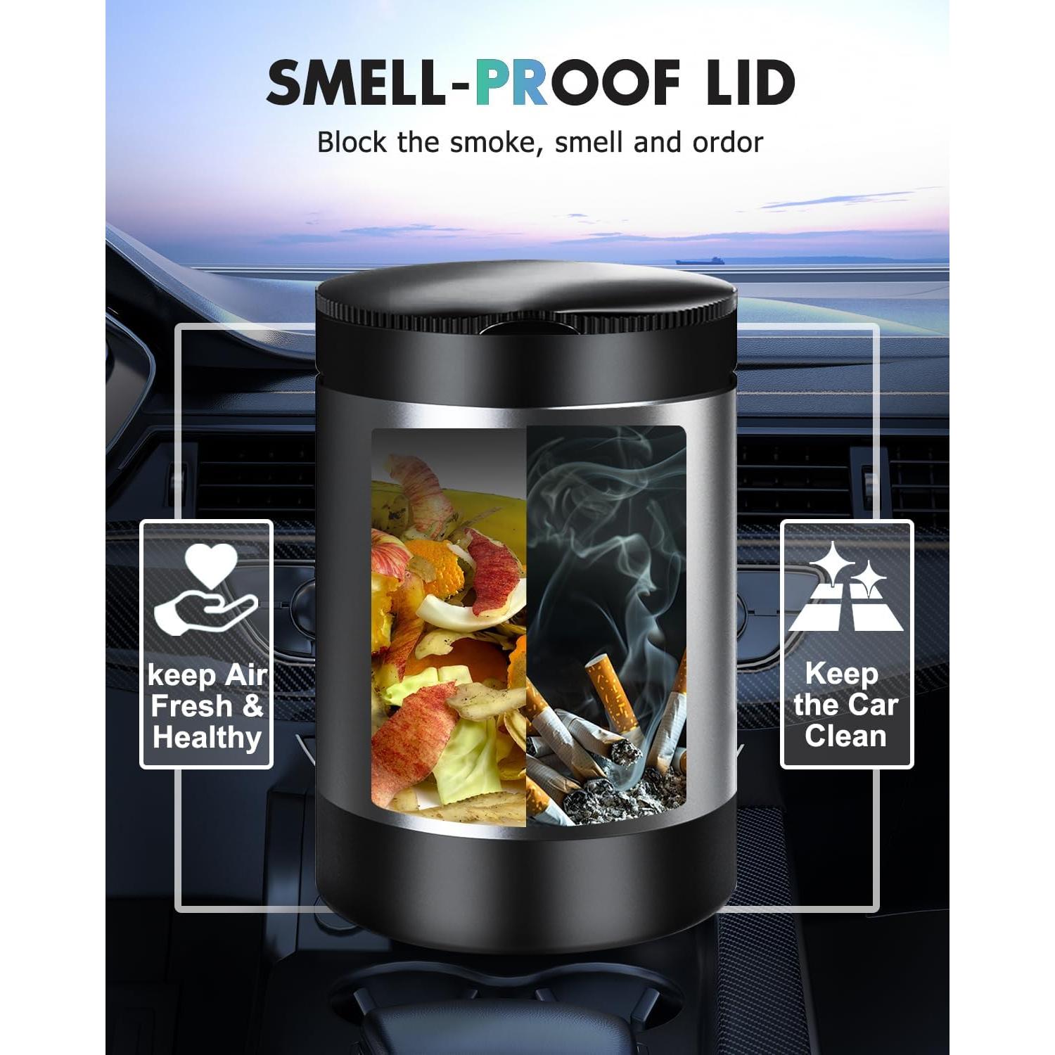 Cenicero de Coche THIKPO A6 con Tapa y Luz LED, Acero Inoxidable