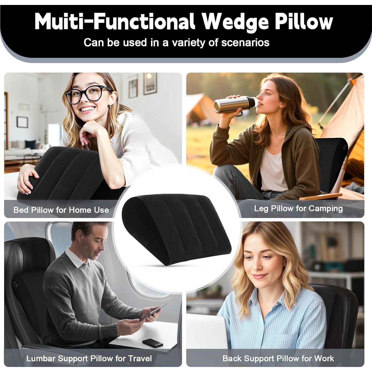 Cojín Wedge Inflable TheClover para Viajar y Dormir - Negro