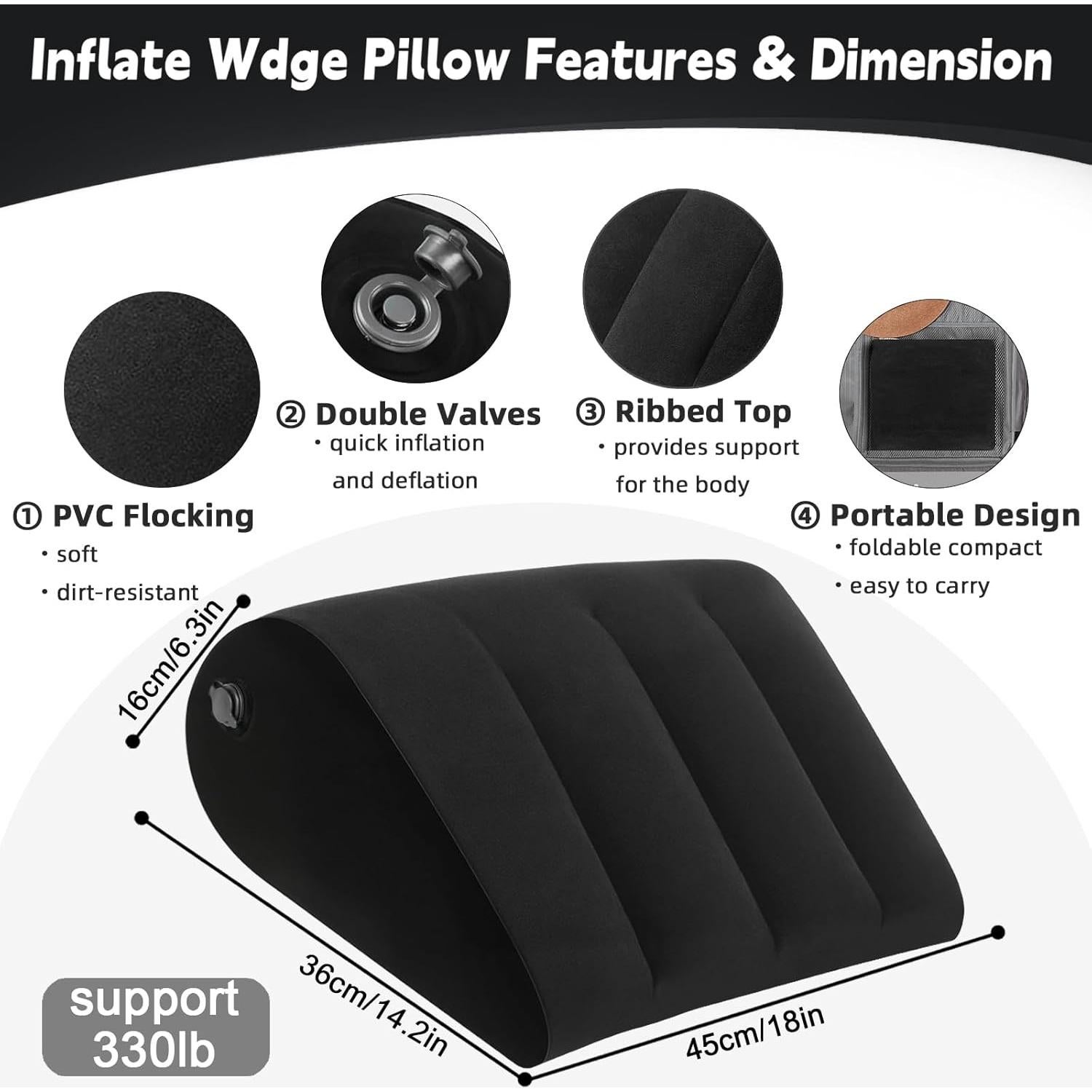 Cojín Wedge Inflable TheClover para Viajar y Dormir - Negro