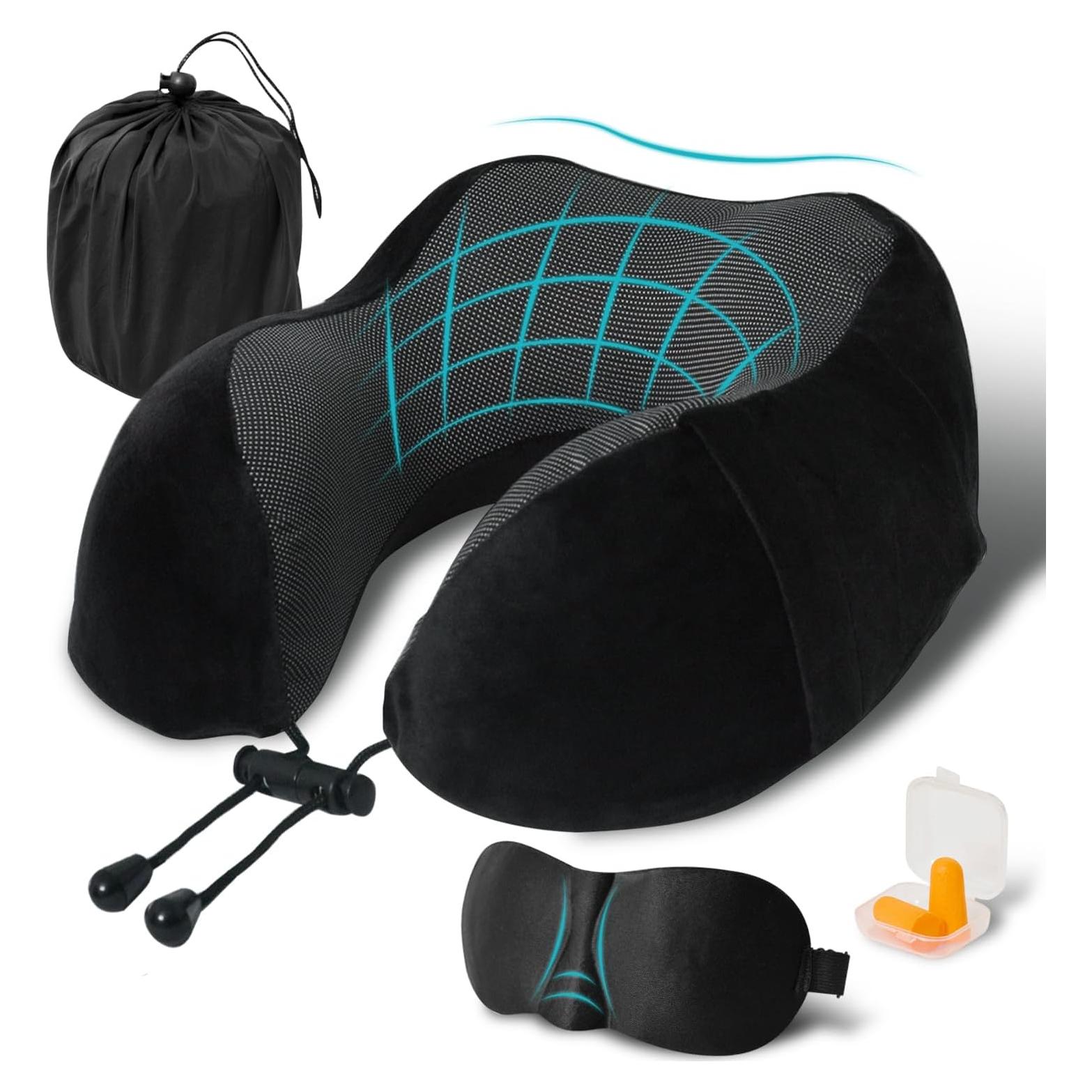 Almohada de Viaje Elvodosia de Espuma Viscoelástica Negra