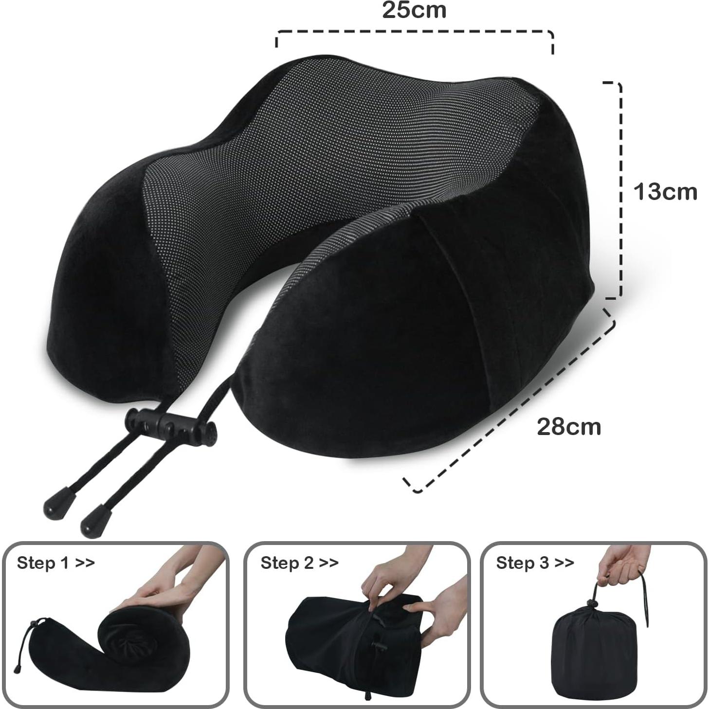 Almohada de Viaje Elvodosia de Espuma Viscoelástica Negra