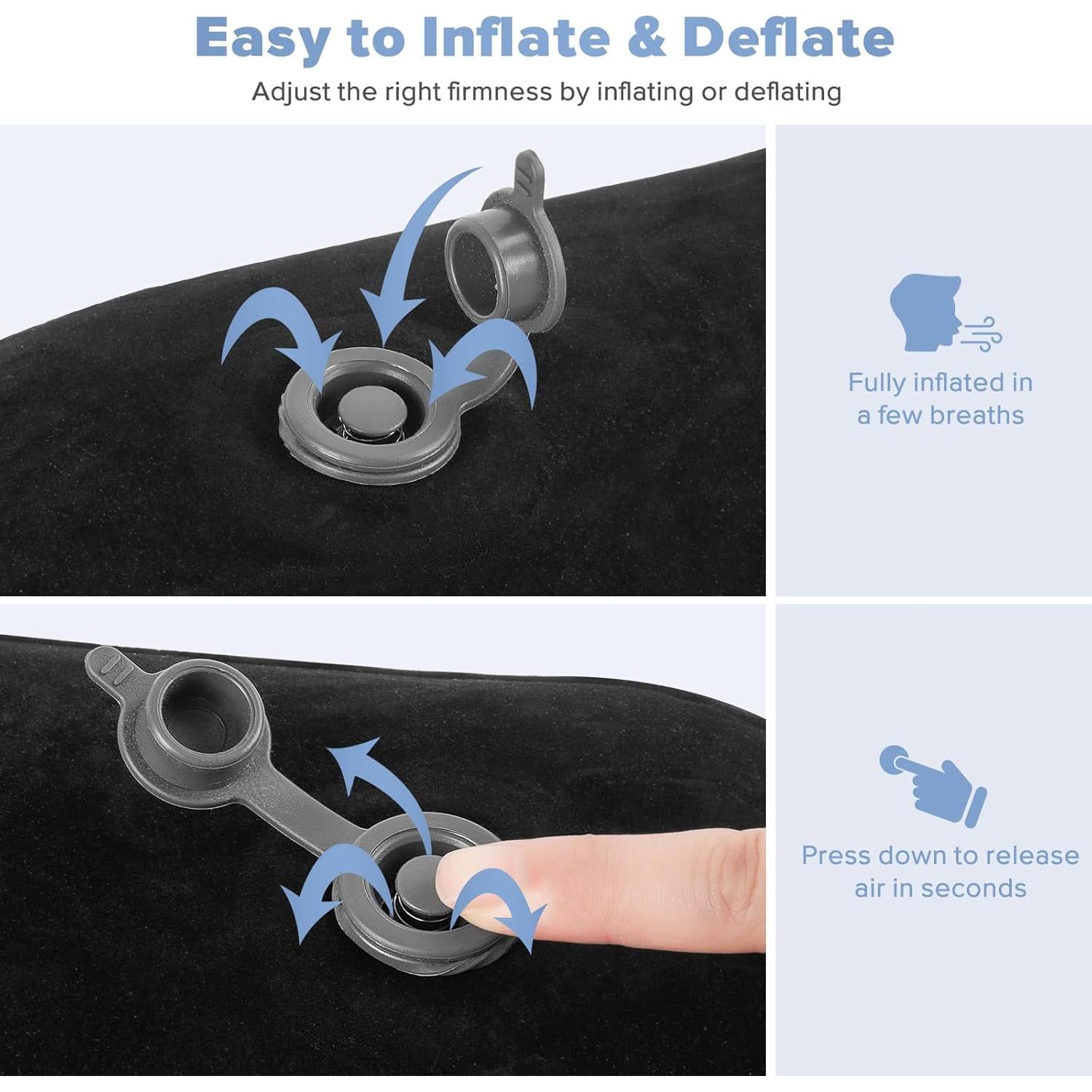 Cojín Inflable en Cuña USHMA para Viajar y Dormir - Negro