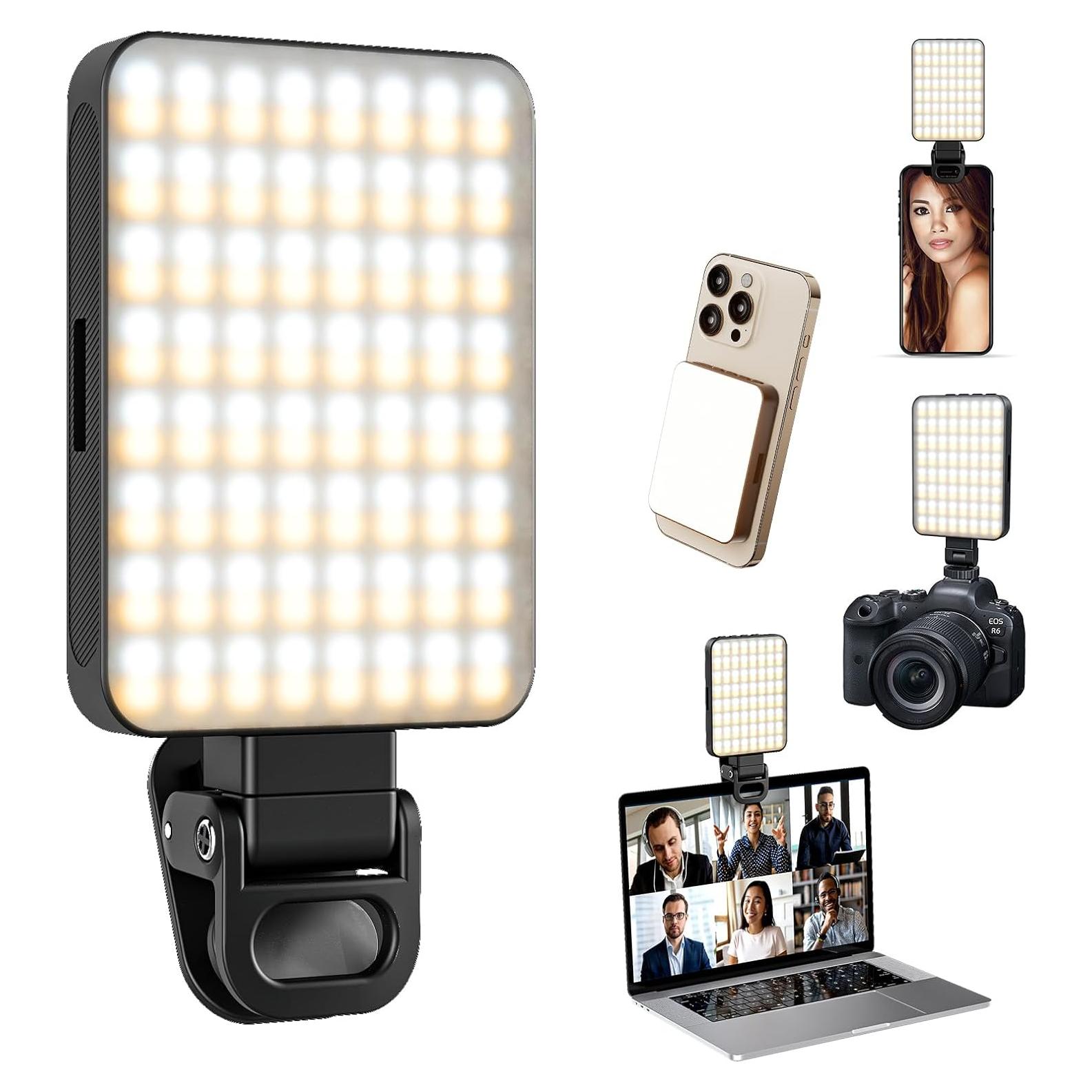 Anillo de Luz Selfie Portátil 128 LED - Clip Magnético Negro