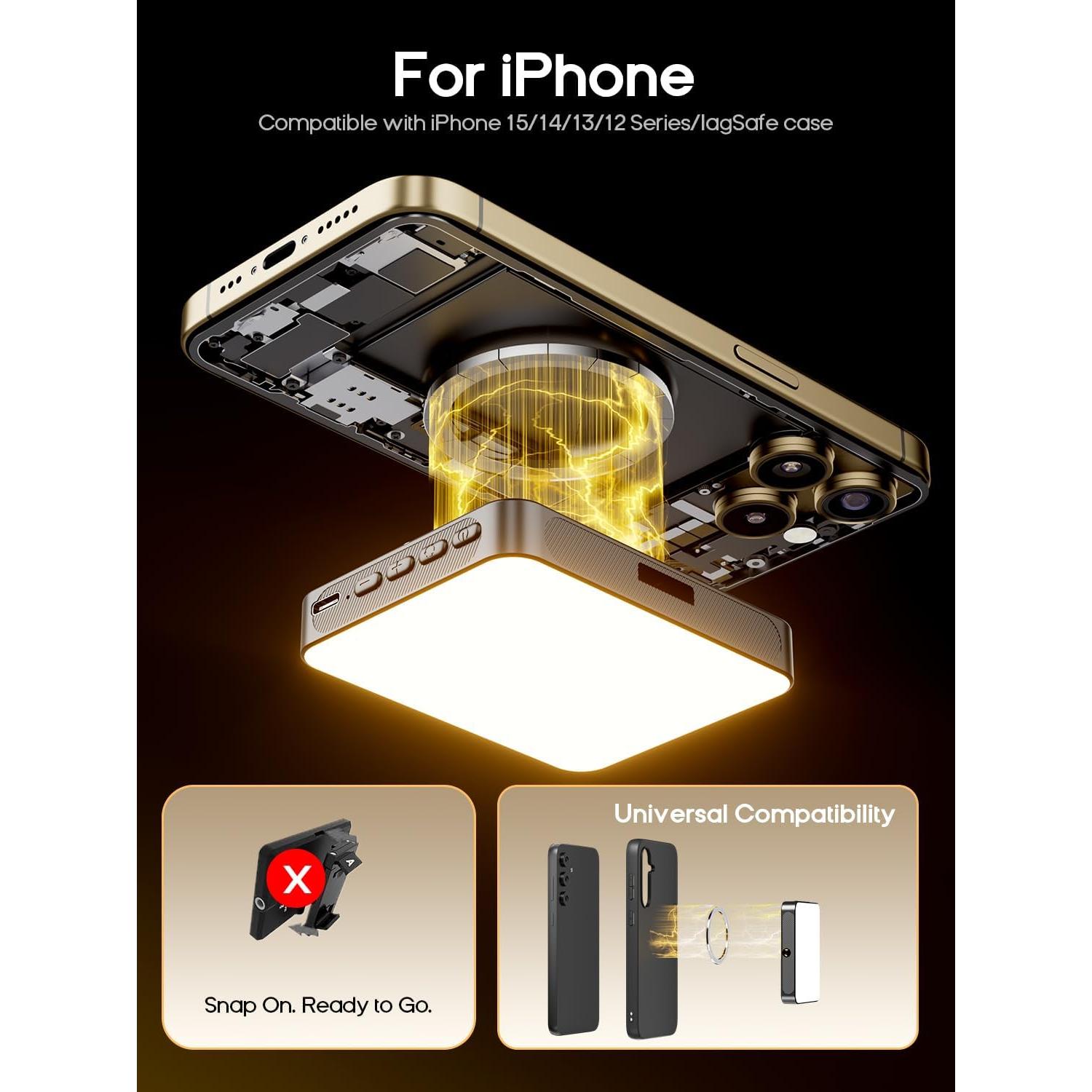 Anillo de Luz Selfie Portátil 128 LED - Clip Magnético Negro