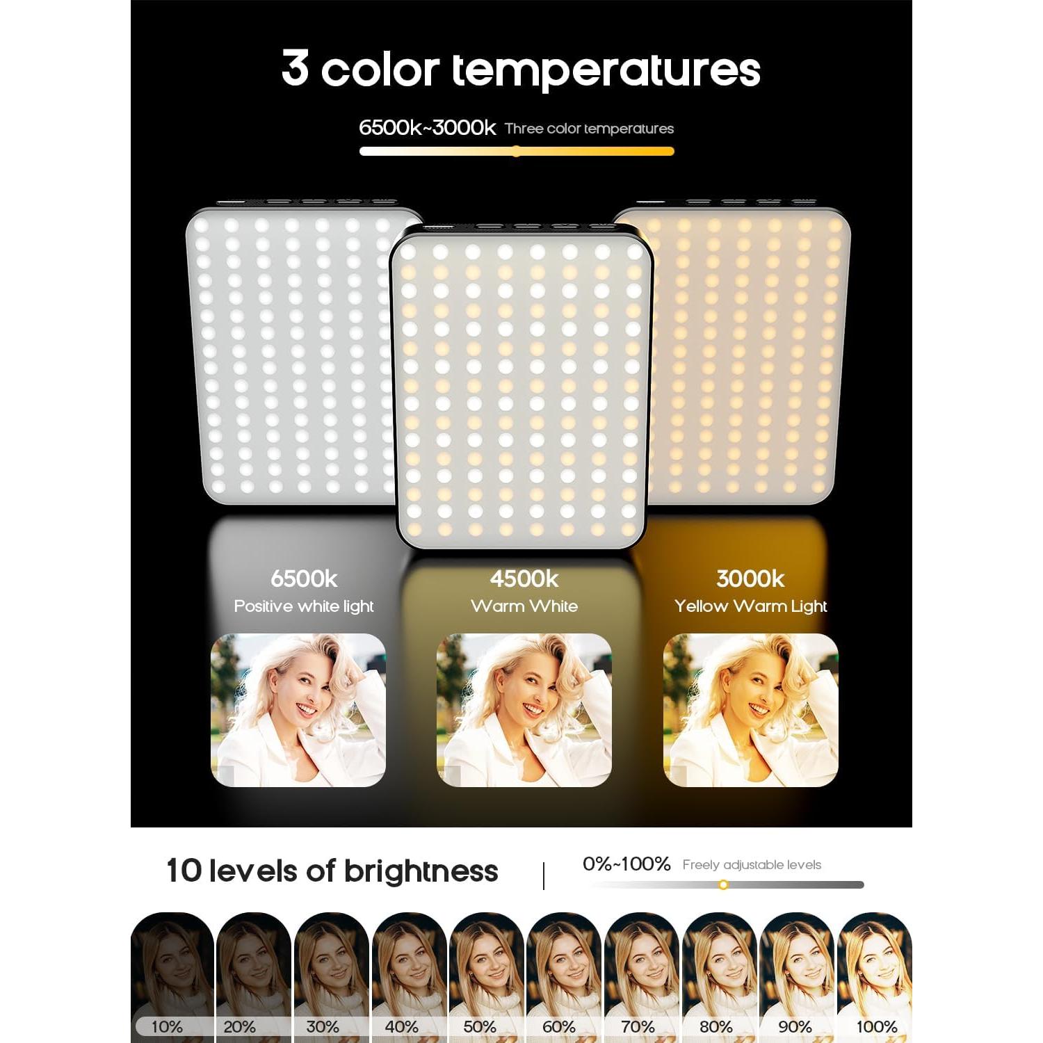 Anillo de Luz Selfie Portátil 128 LED - Clip Magnético Negro