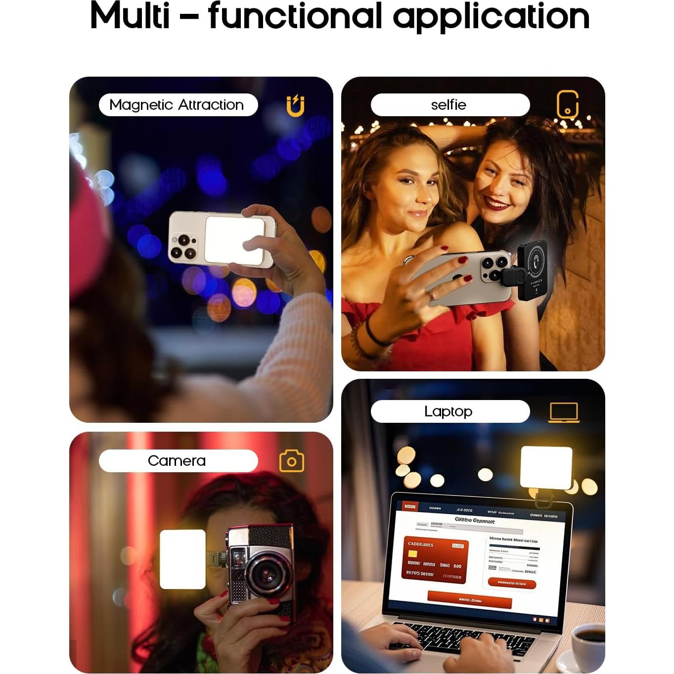 Anillo de Luz Selfie Portátil 128 LED - Clip Magnético Negro