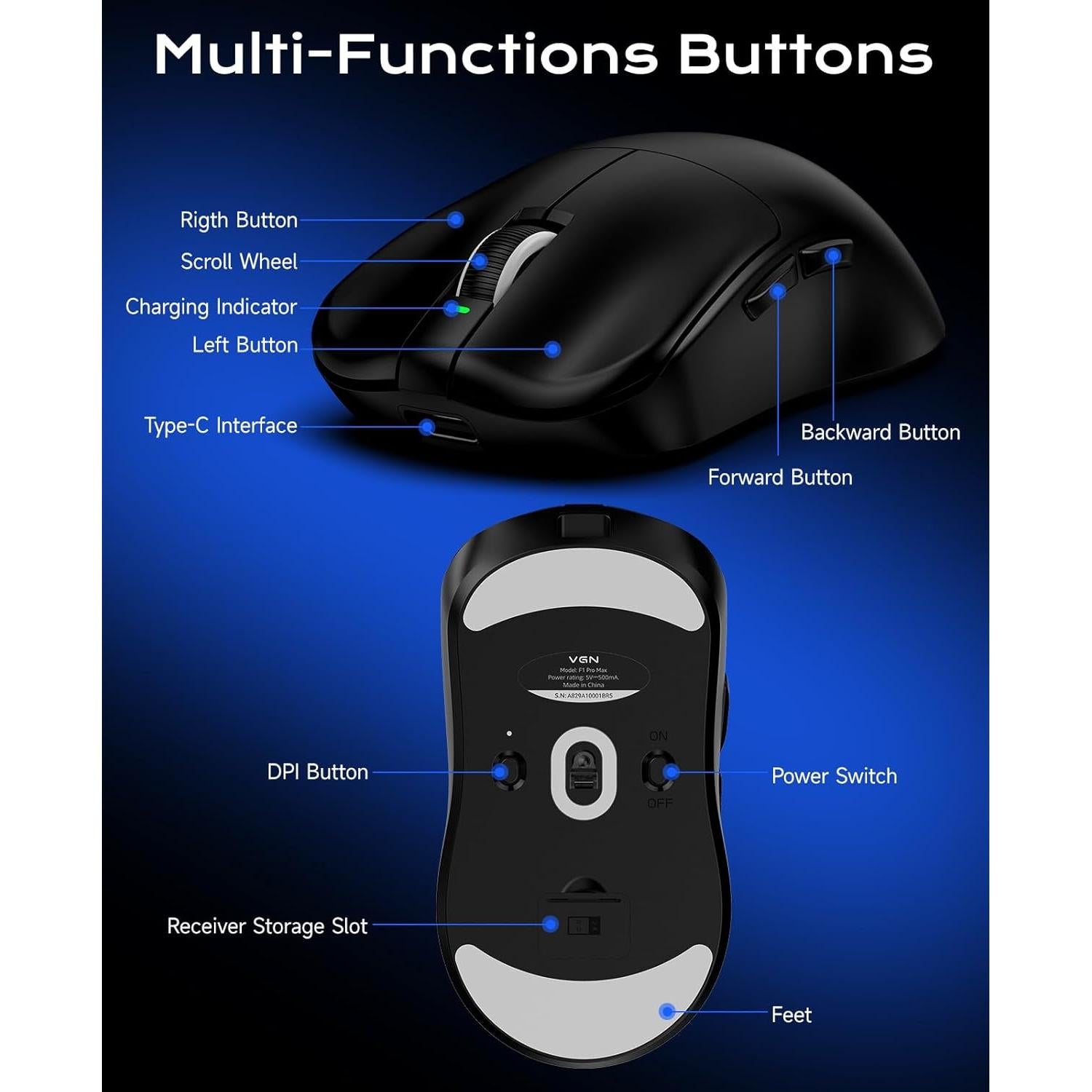 Ratón Inalámbrico para Juegos VGN F1 Pro Max 55g 26000 DPI