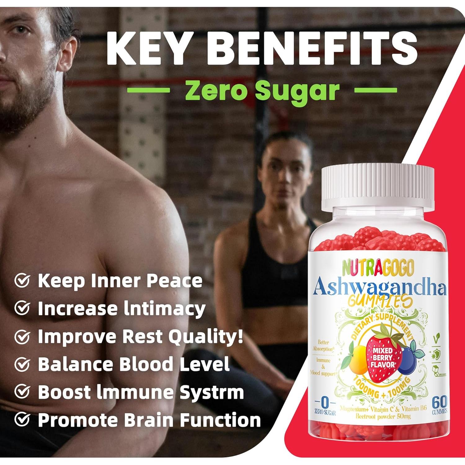 Gomitas de Ashwagandha y Vitamina D3 NUTRAGOGO 60 Unidades