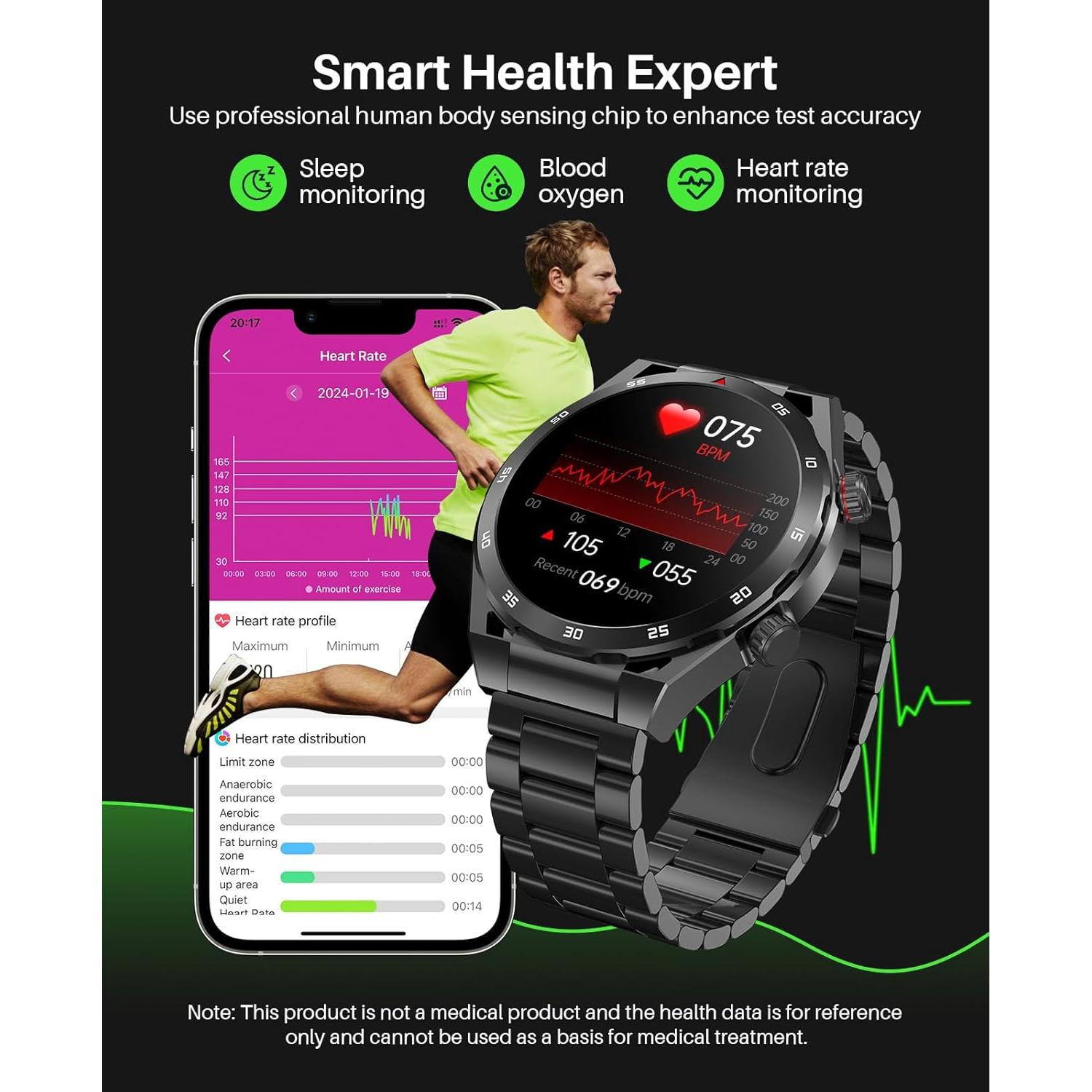 Reloj Inteligente EarlySincere T80 para Hombres - Monitoreo Salud